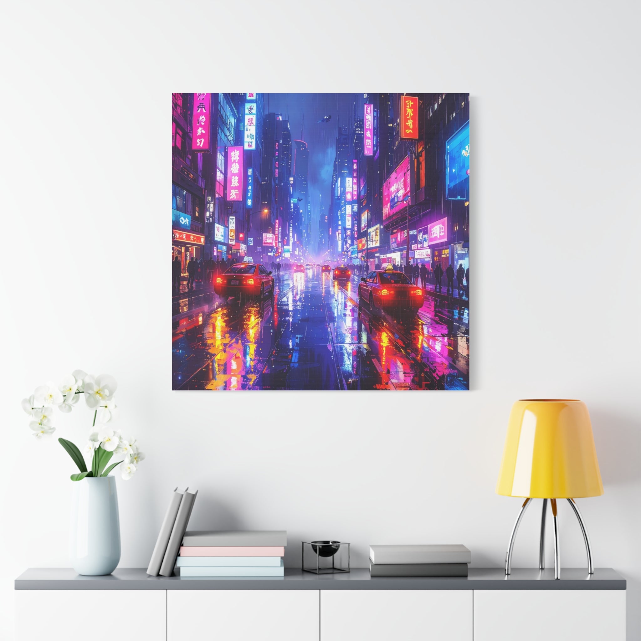 Neon Dystopia: Cyberpunk Metropolis, Urban Night Reflections - L’Art Suprême Canvas