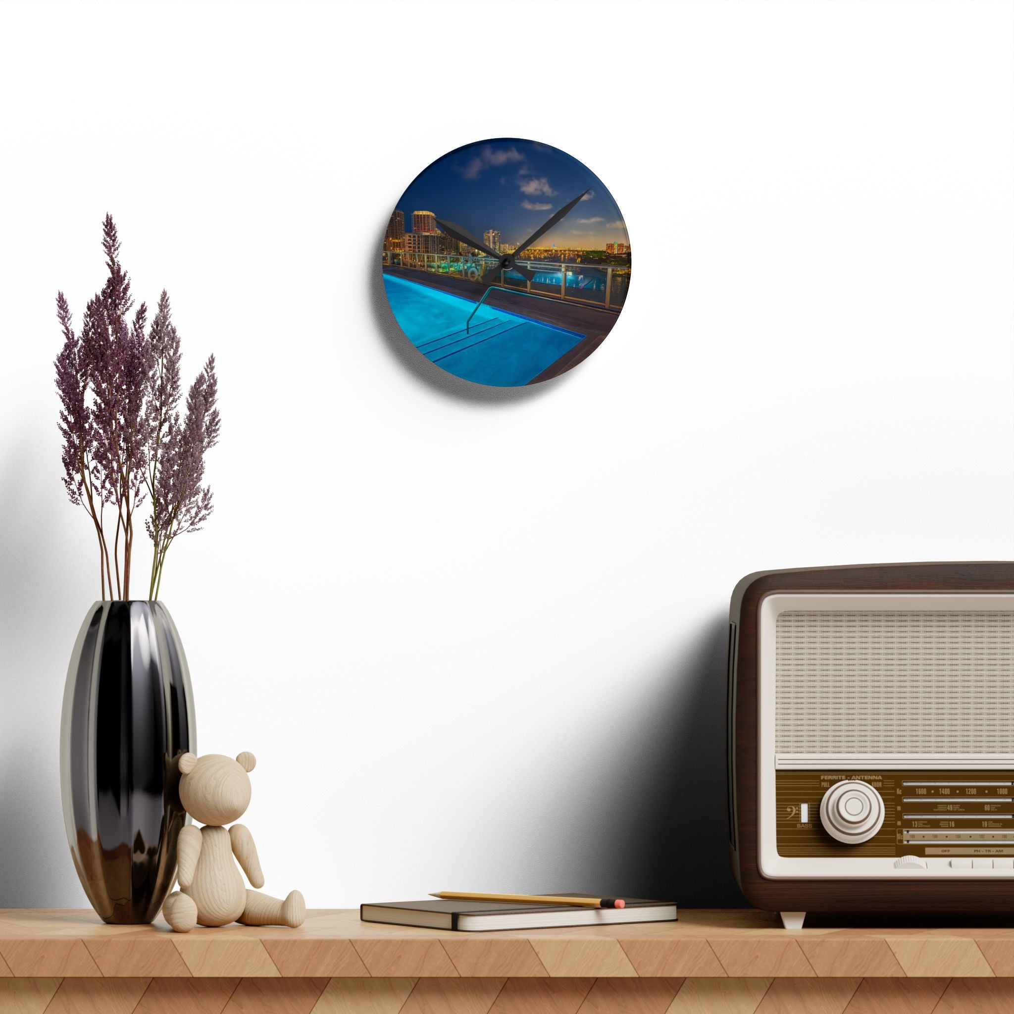 "Skyline Reflections" – Acrylic Wall Clock