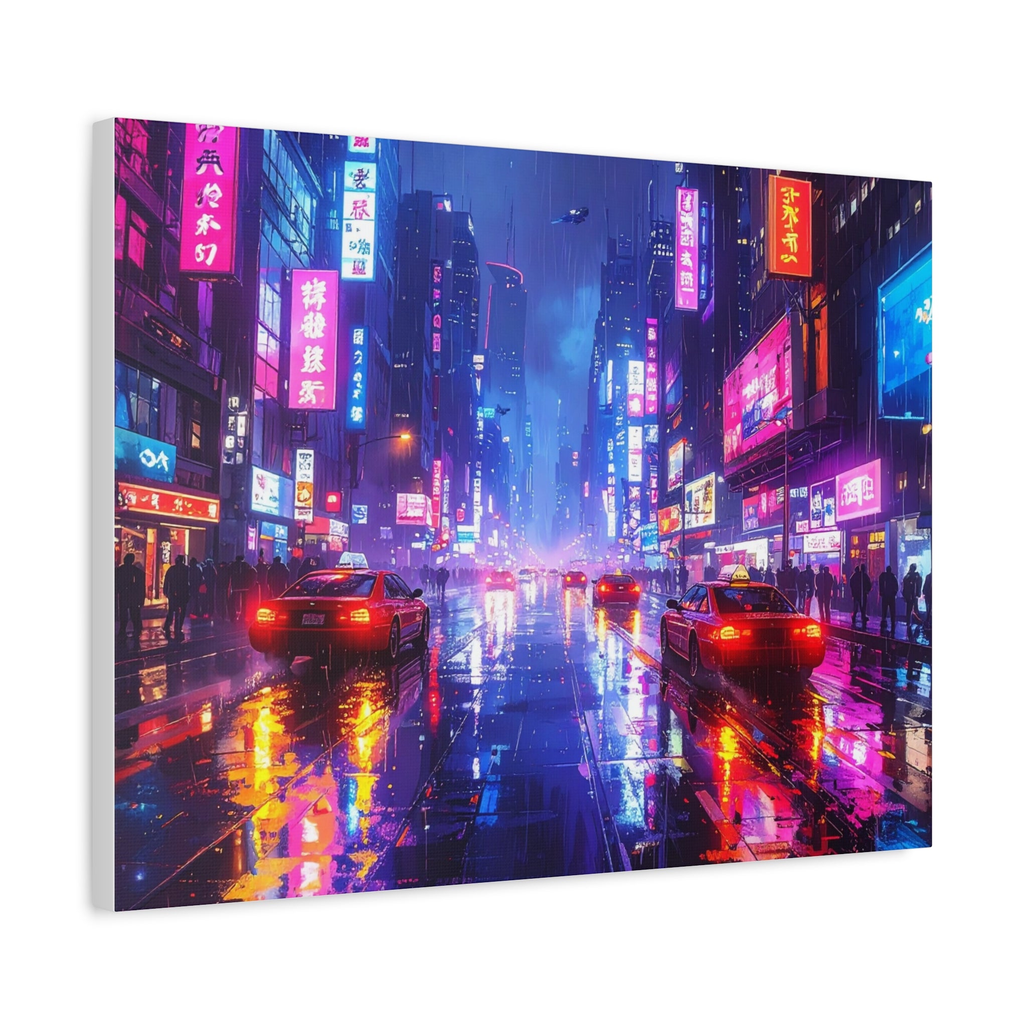 Neon Dystopia: Cyberpunk Metropolis, Urban Night Reflections - L’Art Suprême Canvas