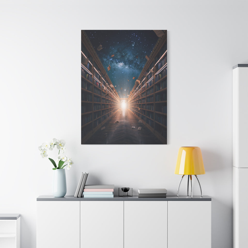 Celestial Library of Infinite Knowledge: Dreamscape Corridor, Cosmic Bibliophile's Journey - L’Art Suprême Canvas