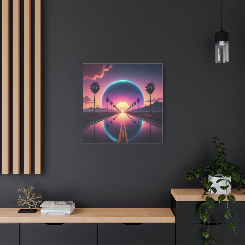 Cosmic Highway: Synthwave Dreamscape, Retro-Futuristic Sunset - L’Art Suprême Canvas