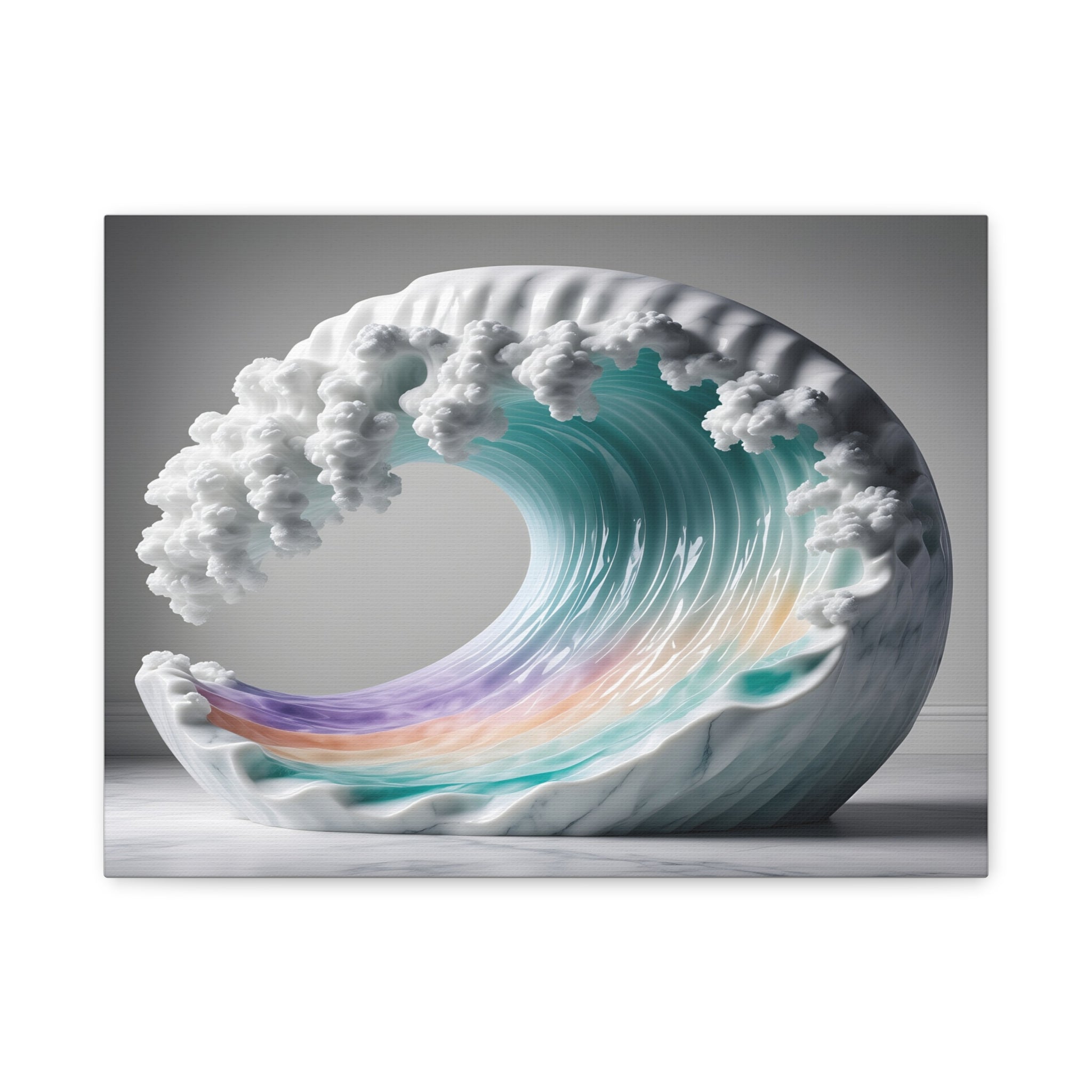 Oceanic Euphoria: Marble Wave Sculpture, Ethereal Aquatic Art - L’Art Suprême Canvas