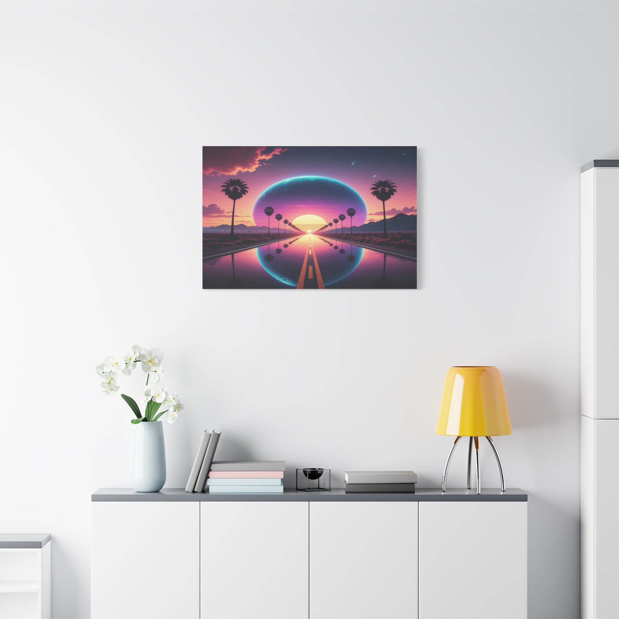 Cosmic Highway: Synthwave Dreamscape, Retro-Futuristic Sunset - L’Art Suprême Canvas