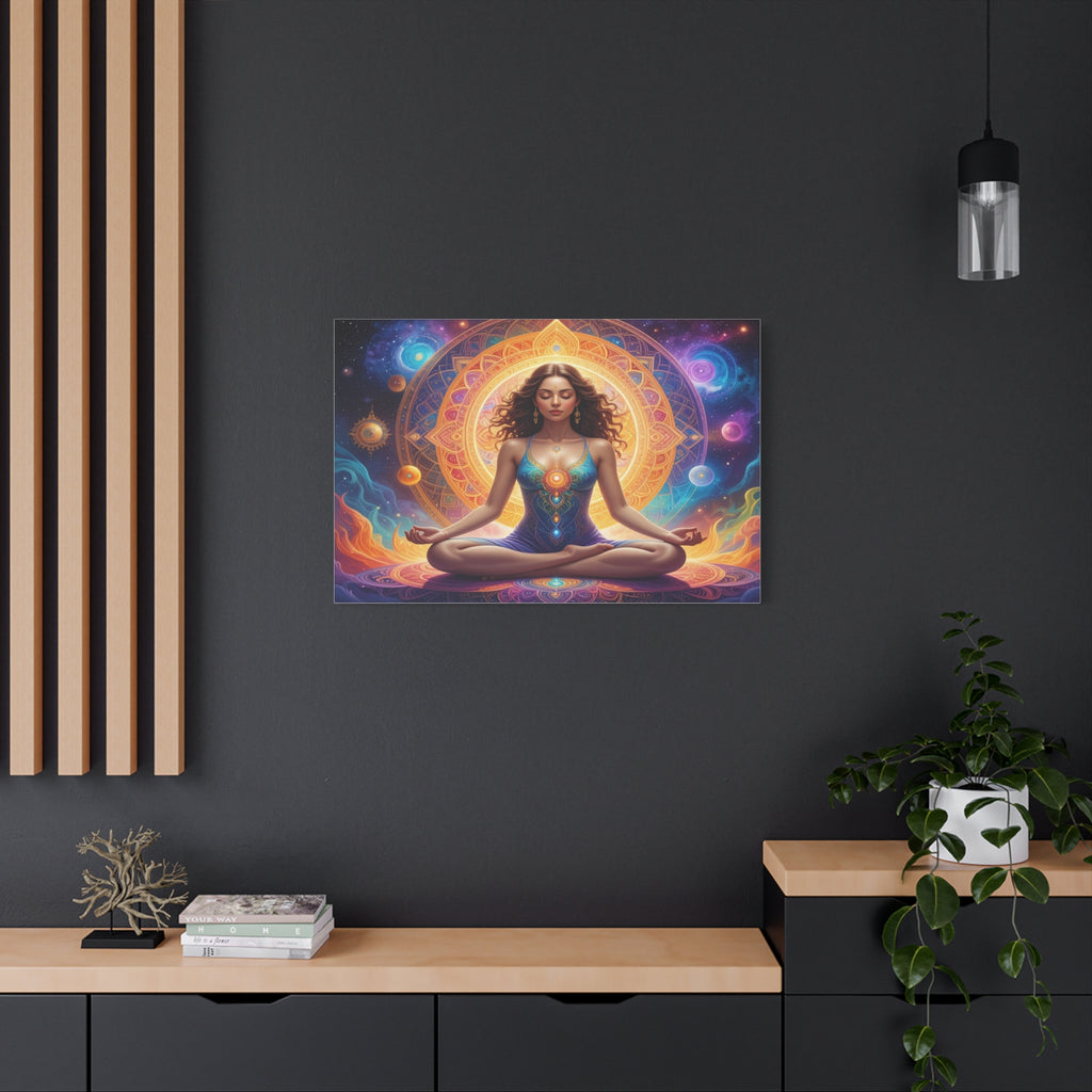 Cosmic Lotus Meditation: Spiritual Energy Mandala, Digital Celestial Art - L’Art Suprême Canvas