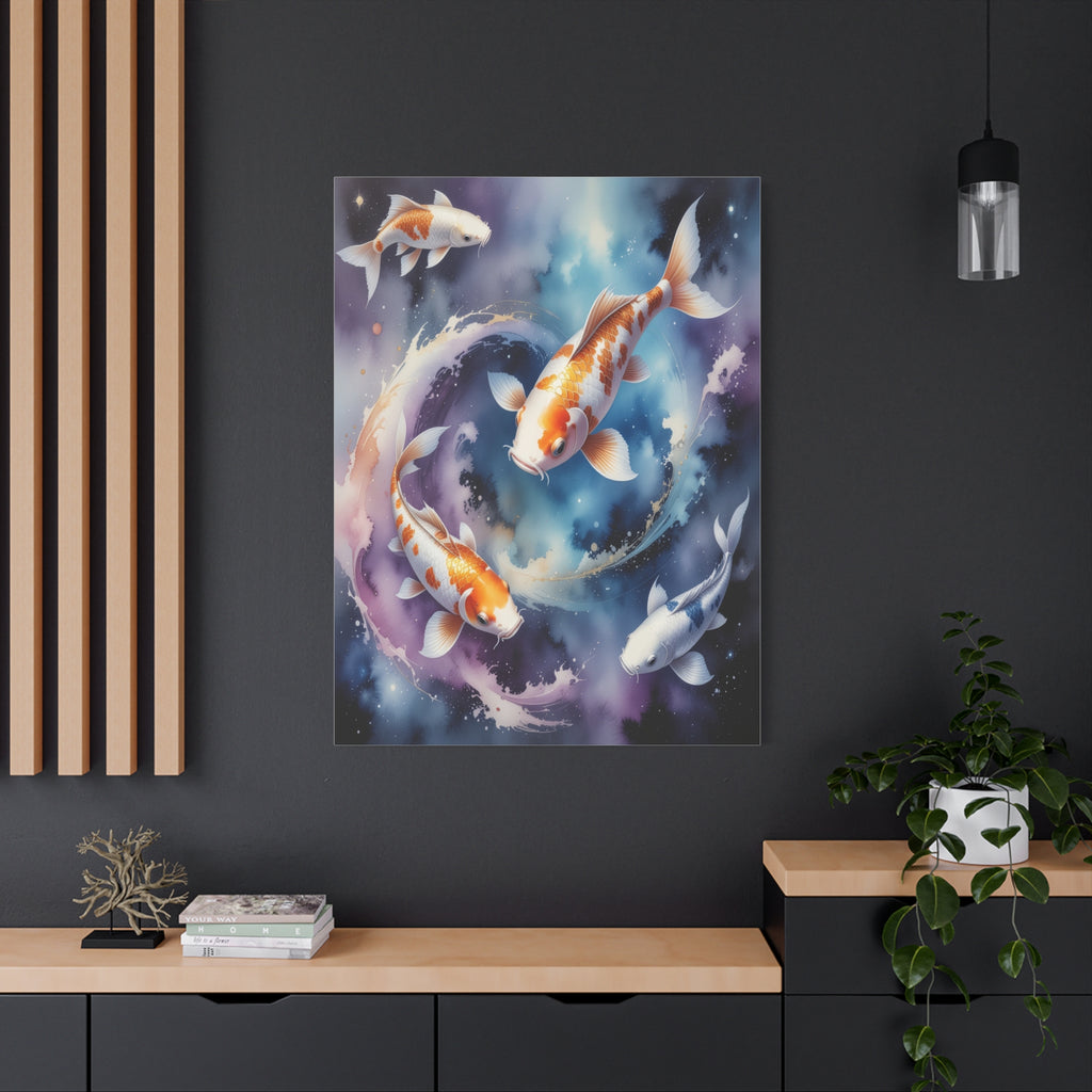 Cosmic Koi Symphony: Ethereal Underwater Space Journey, Digital Watercolor Fantasy - L’Art Suprême Canvas