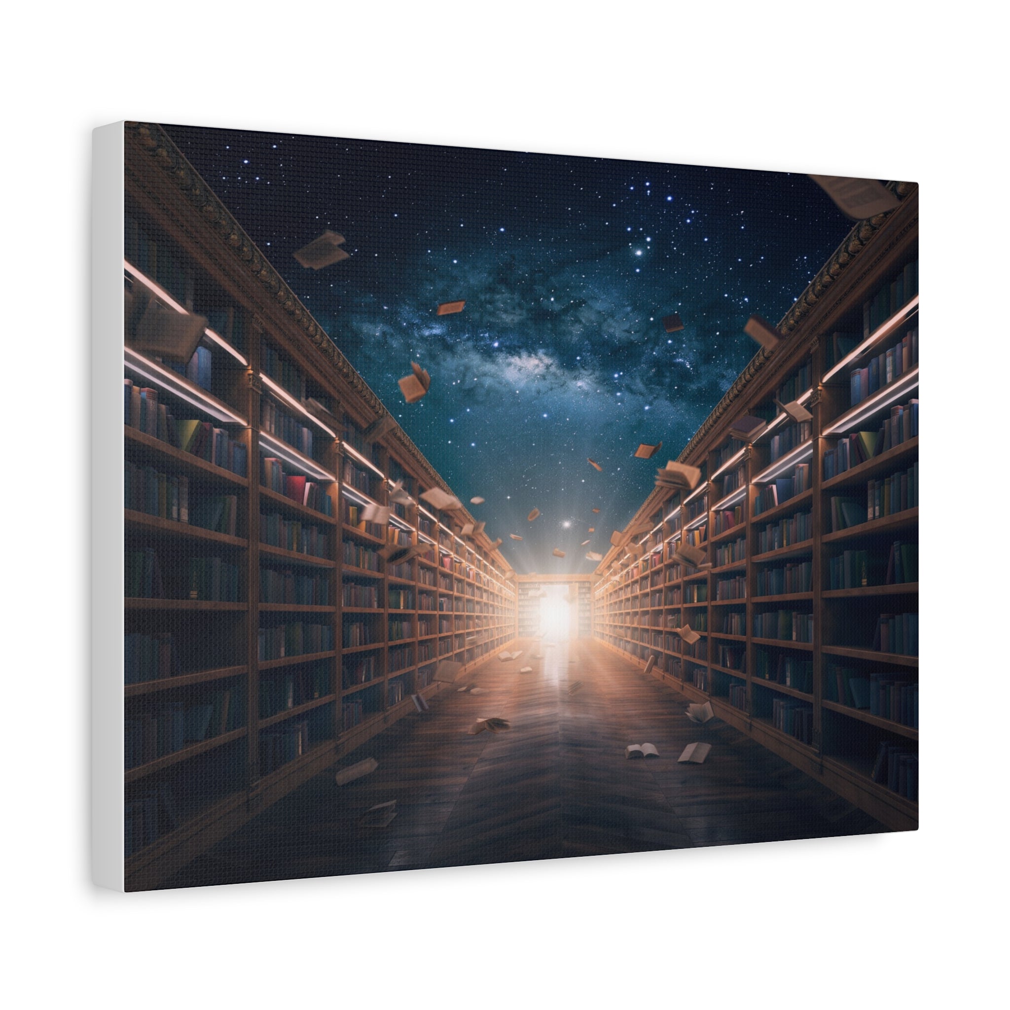 Celestial Library of Infinite Knowledge: Dreamscape Corridor, Cosmic Bibliophile's Journey - L’Art Suprême Canvas