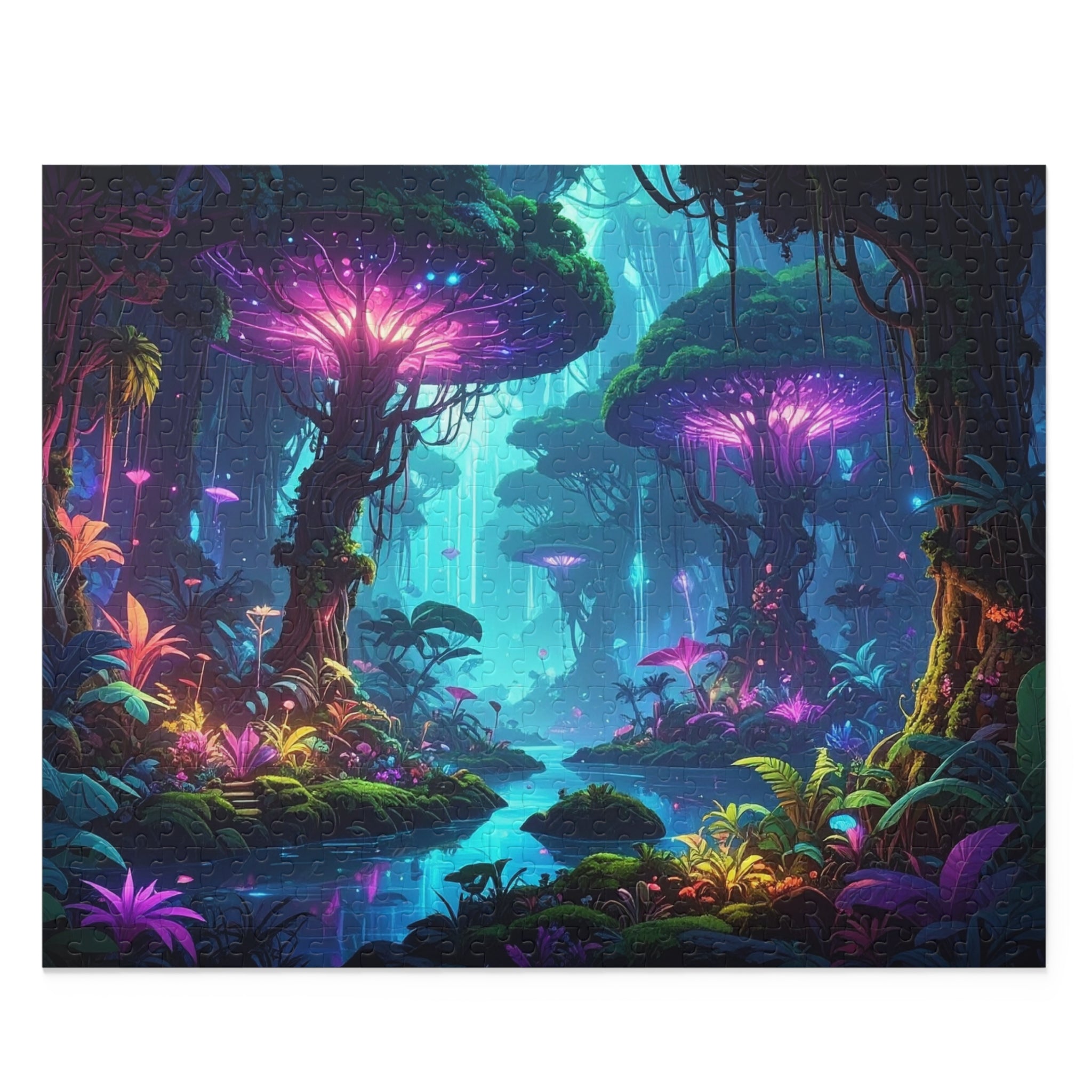 Luminescent Realms: Bioluminescent Forest Dreamscape, Sci-Fi Fantasy Digital Art -  L'Art Puzzle