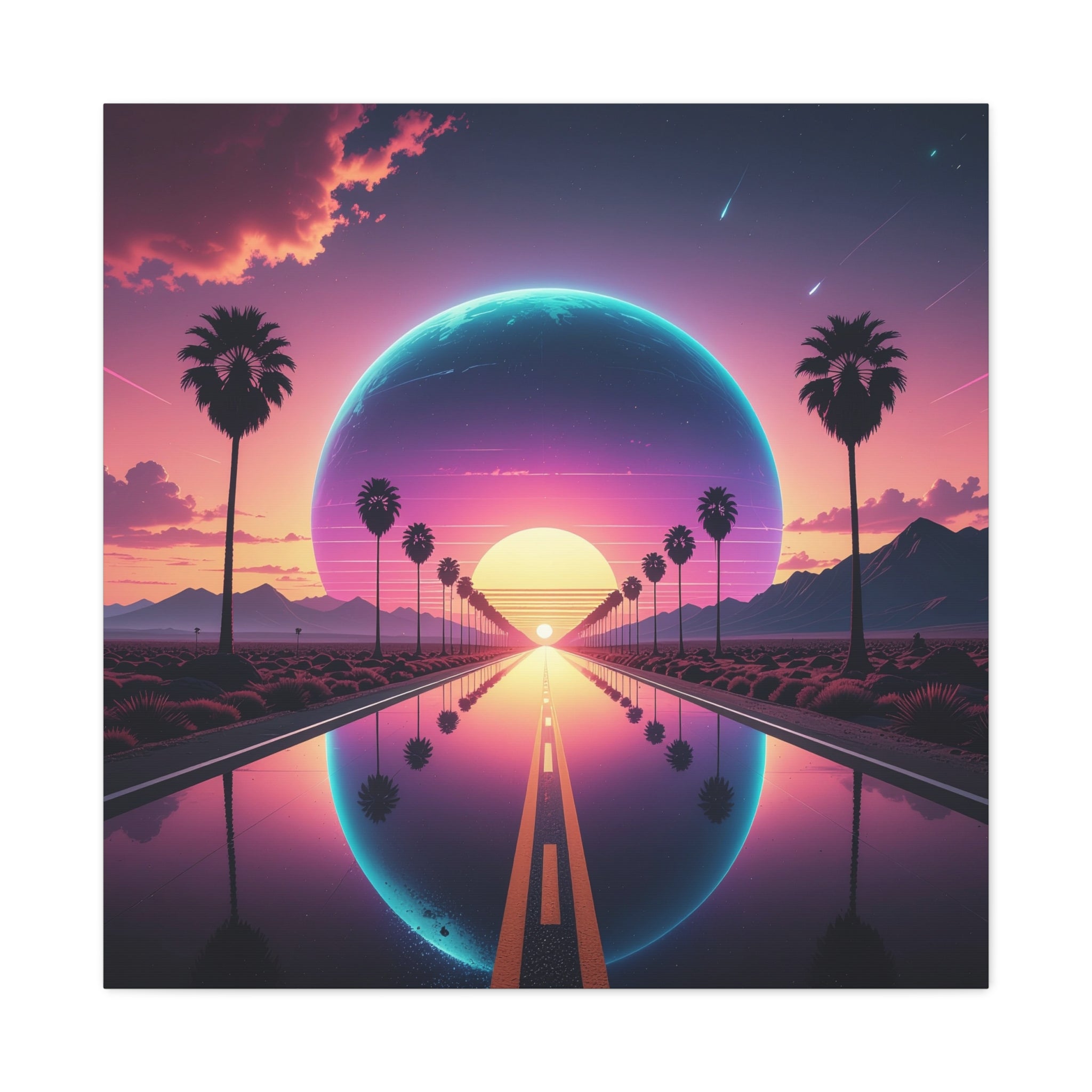 Cosmic Highway: Synthwave Dreamscape, Retro-Futuristic Sunset - L’Art Suprême Canvas