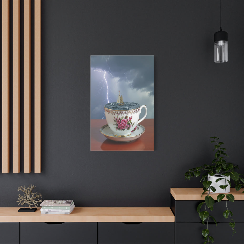 Tempest in a Teacup: Surreal Maritime Digital Art, Porcelain Seascape Narrative - L’Art Suprême Canvas