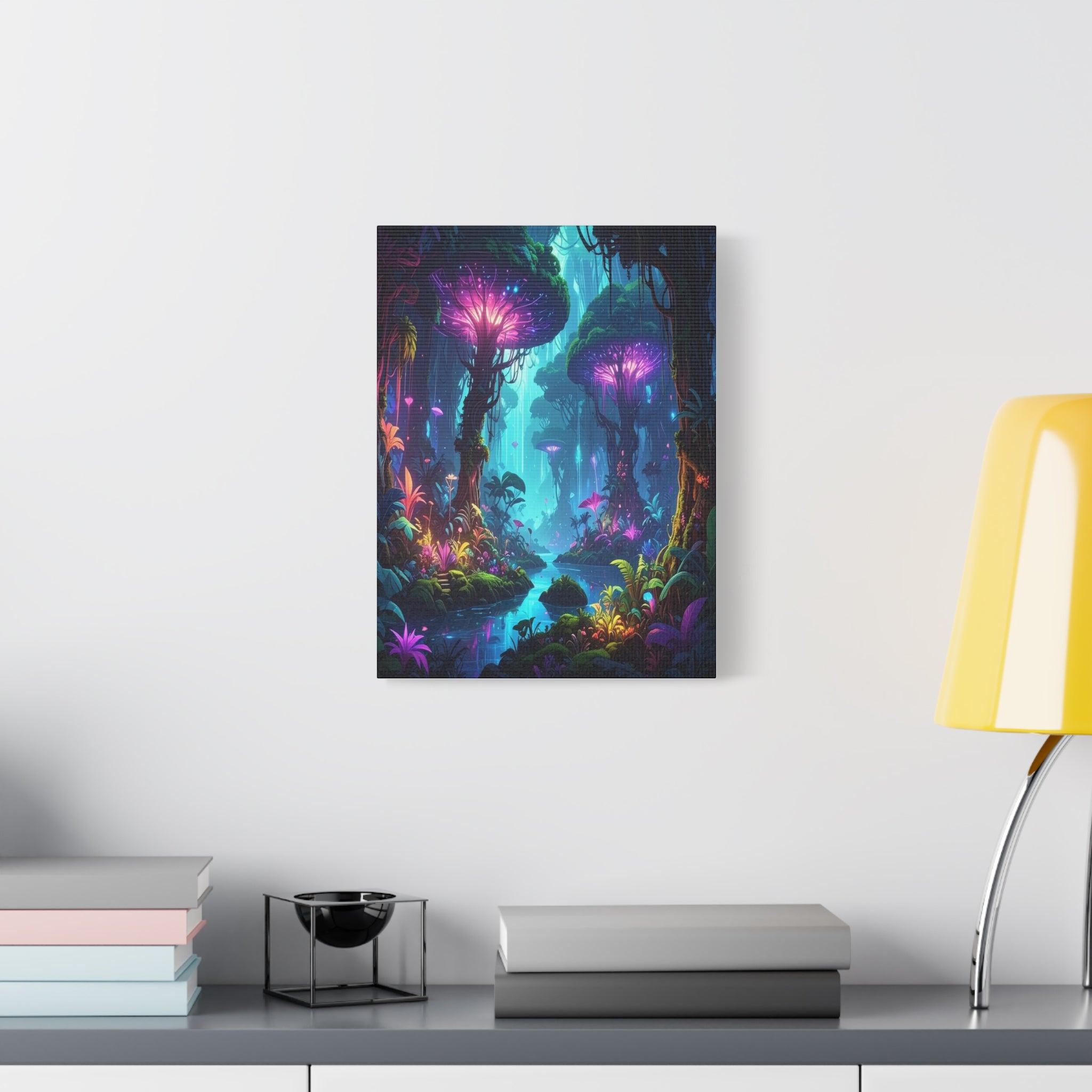 Luminescent Realms: Bioluminescent Forest Fantasy, Digital Art Dreamscape - L’Art Suprême Canvas