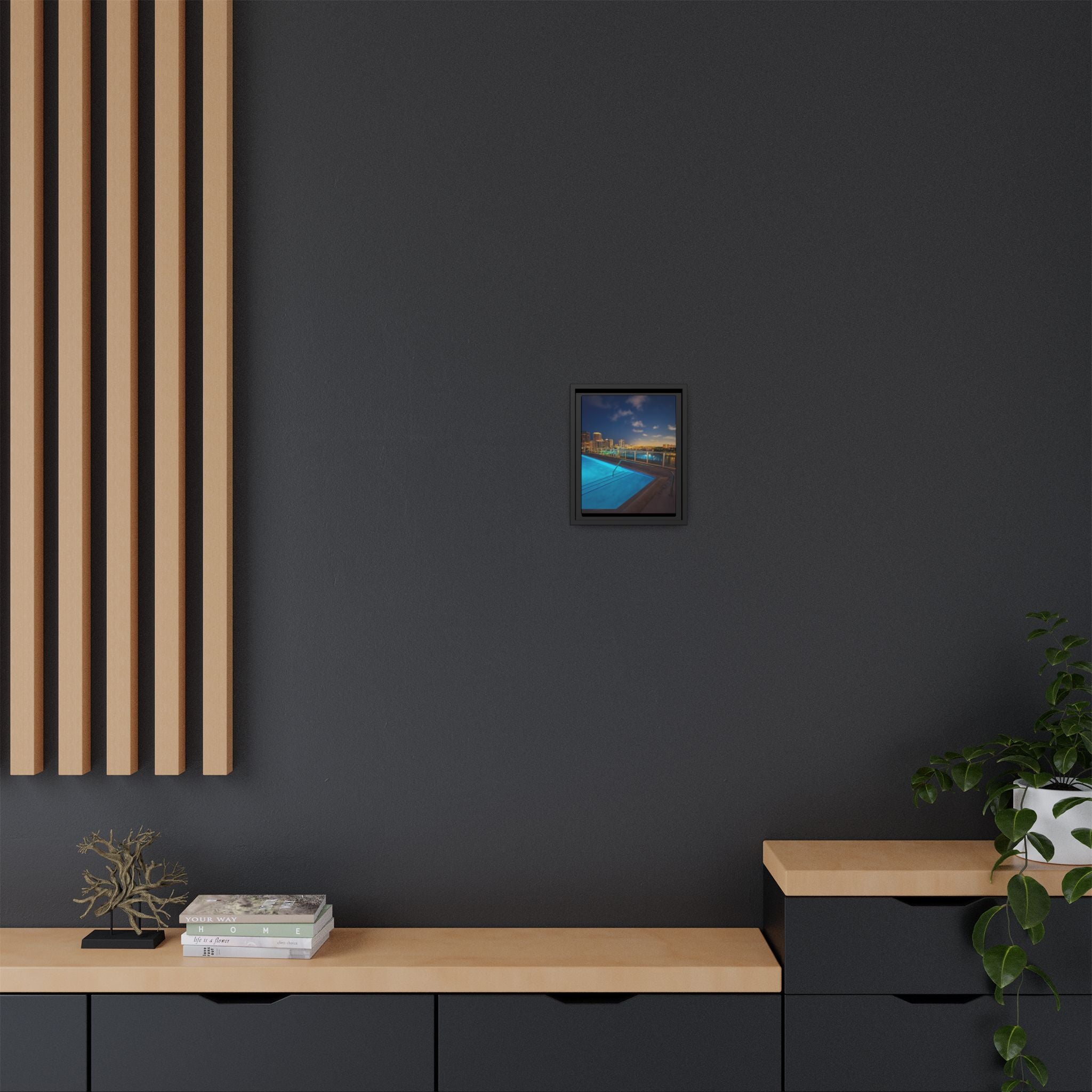 "Skyline Reflections" – Framed Canvas Print