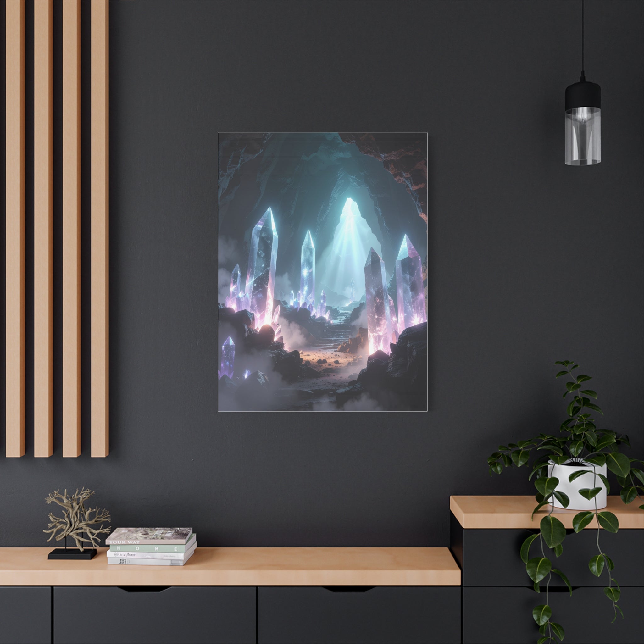 Crystal Reverie: Luminous Cavern Dreamscape, Ethereal Digital Fantasy Art - L’Art Suprême Canvas