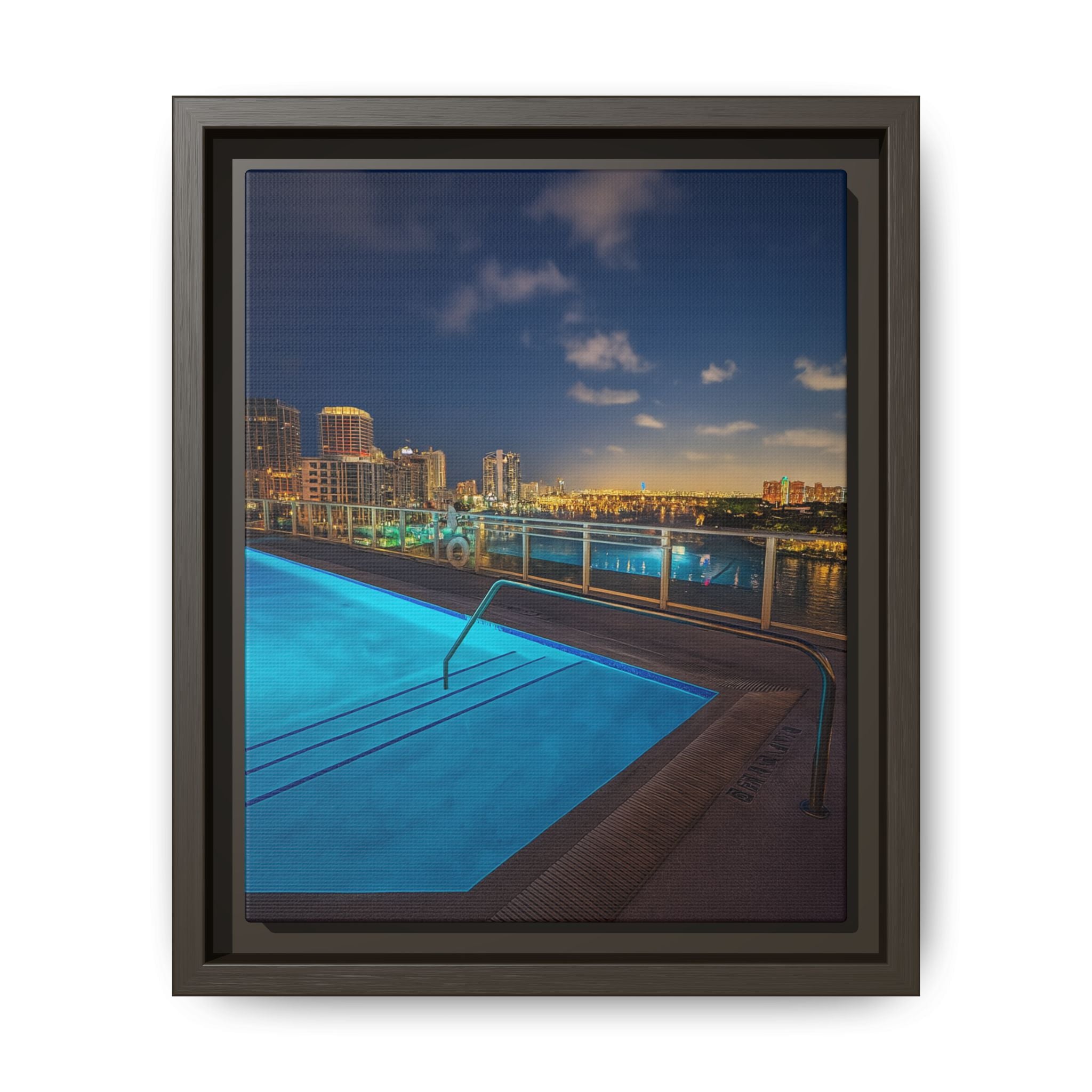 "Skyline Reflections" – Framed Canvas Print