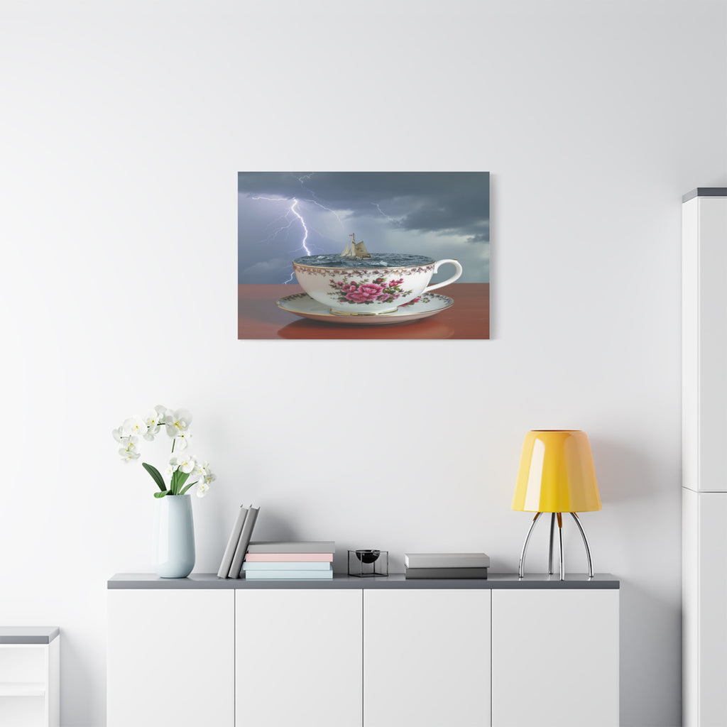 Tempest in a Teacup: Surreal Maritime Digital Art, Porcelain Seascape Narrative - L’Art Suprême Canvas