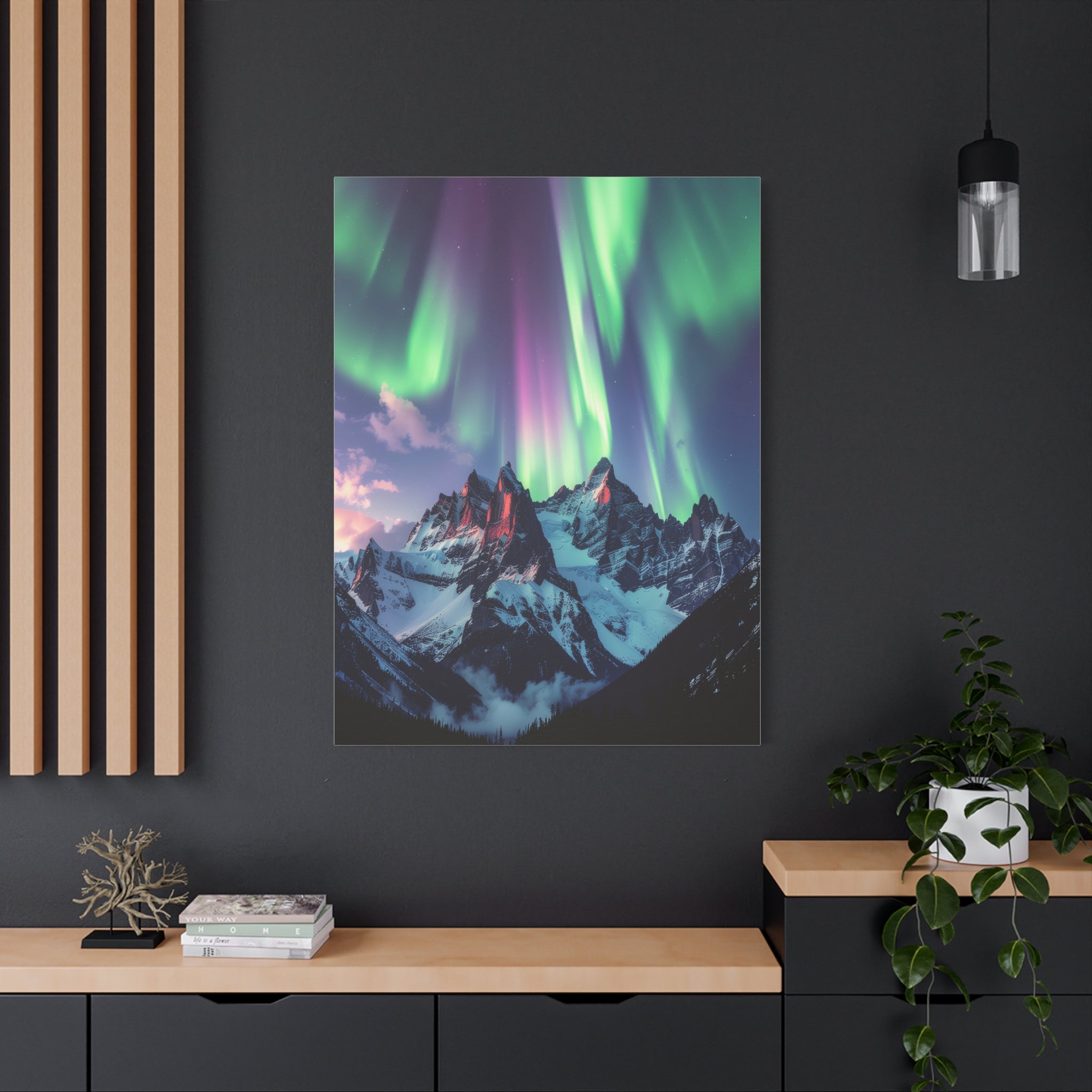 Celestial Symphony: Northern Lights Panorama, Alpine Aurora Wilderness - L’Art Suprême Canvas