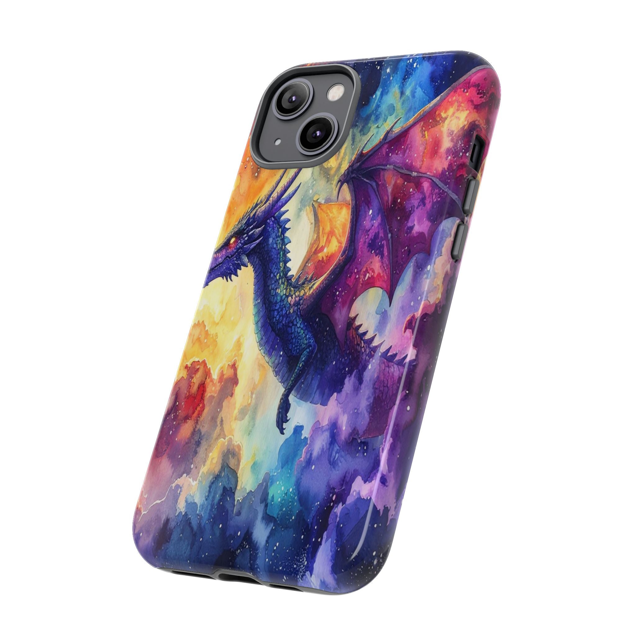 Celestial Dragons' Ascent: Watercolor Fantasy Artwork, Cosmic Nebula Landscape - L’Art Suprême Phone Case