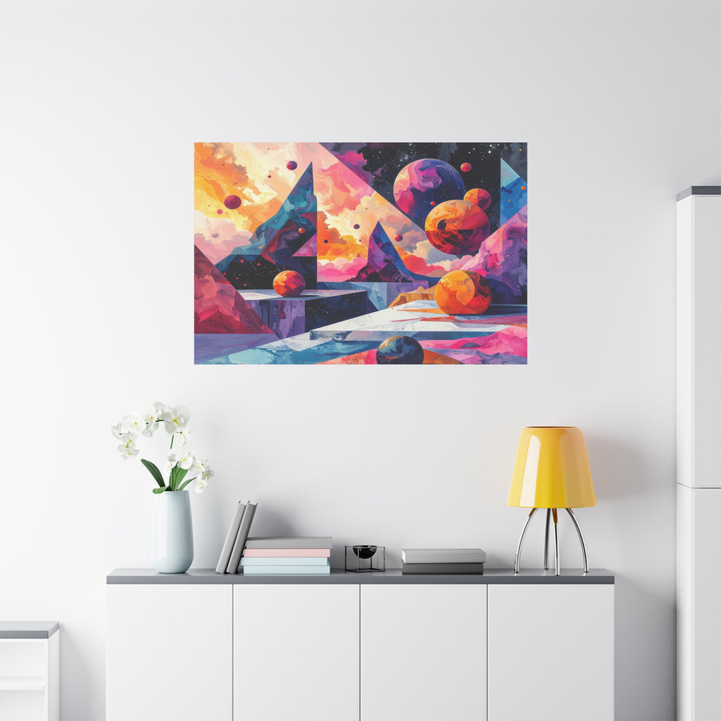 Cosmic Geometry: Dimensional Kaleidoscope, Digital Abstract Landscape - L’Art Suprême Canvas