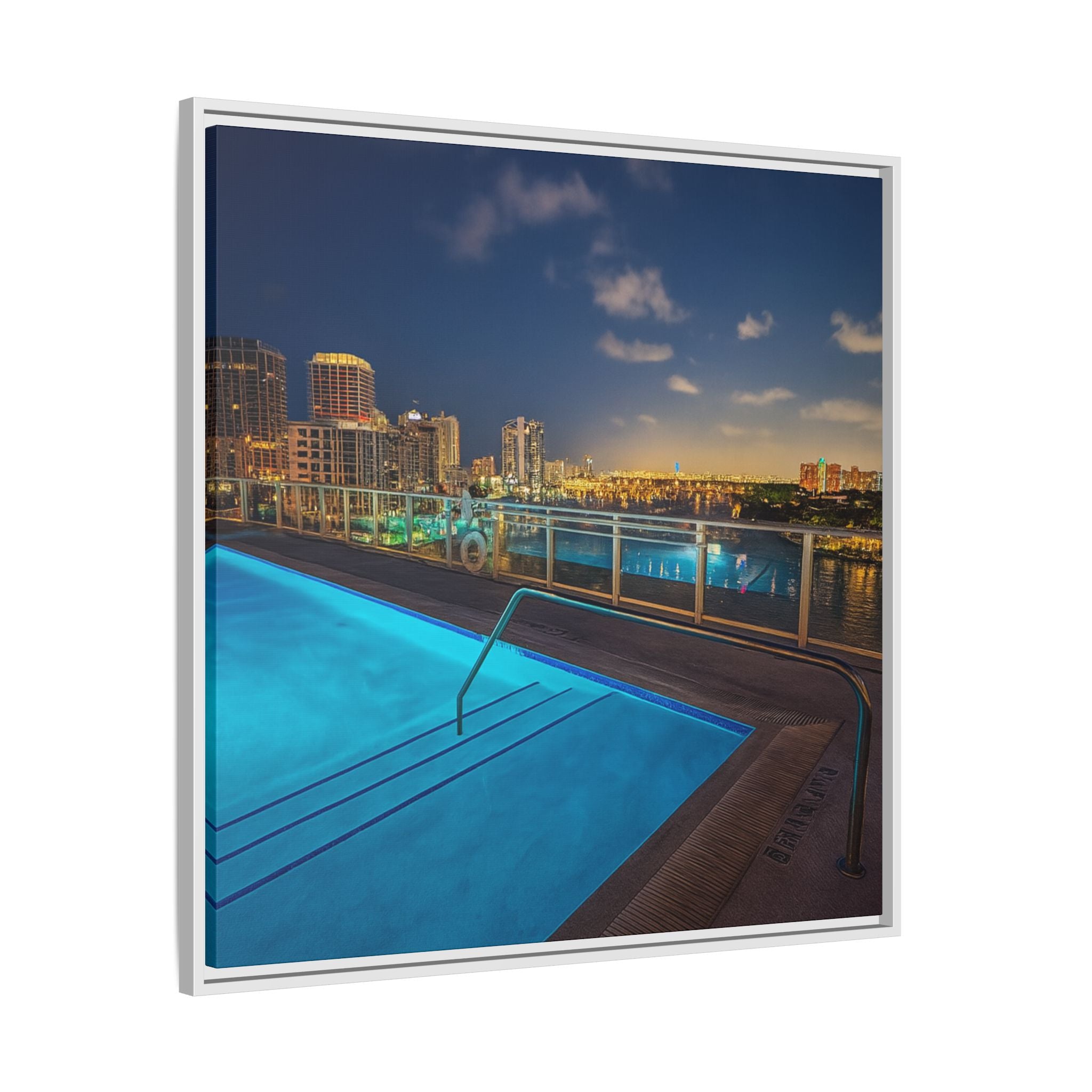 "Skyline Reflections" – Framed Canvas Print