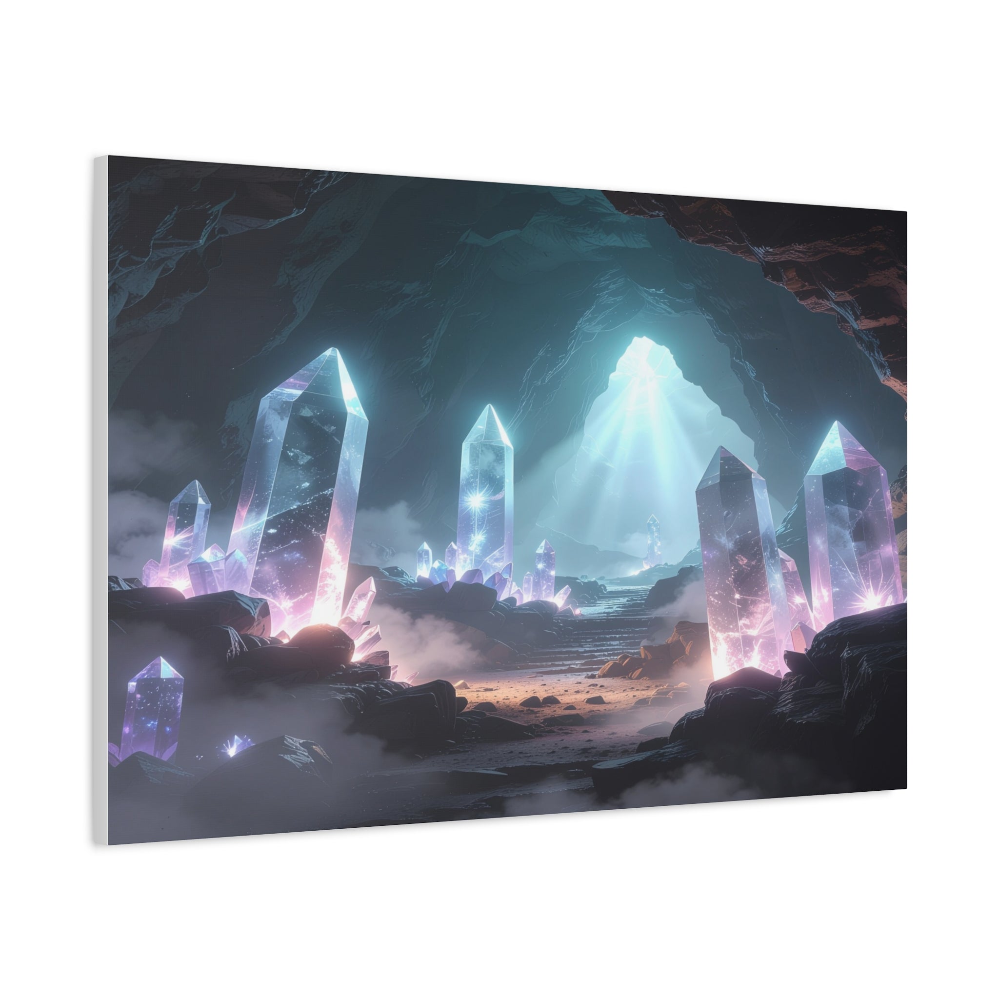 Crystal Reverie: Luminous Cavern Dreamscape, Ethereal Digital Fantasy Art - L’Art Suprême Canvas
