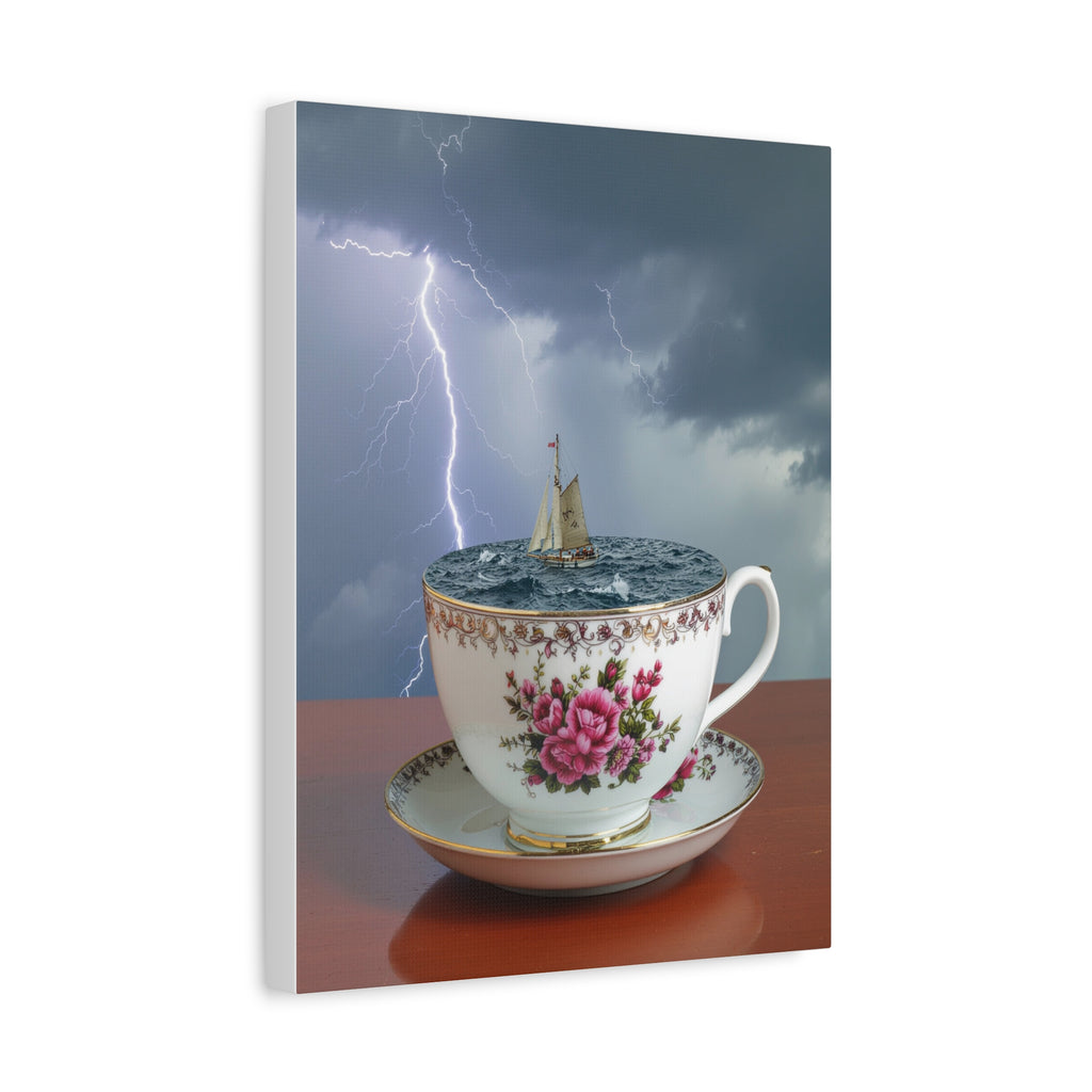 Tempest in a Teacup: Surreal Maritime Digital Art, Porcelain Seascape Narrative - L’Art Suprême Canvas