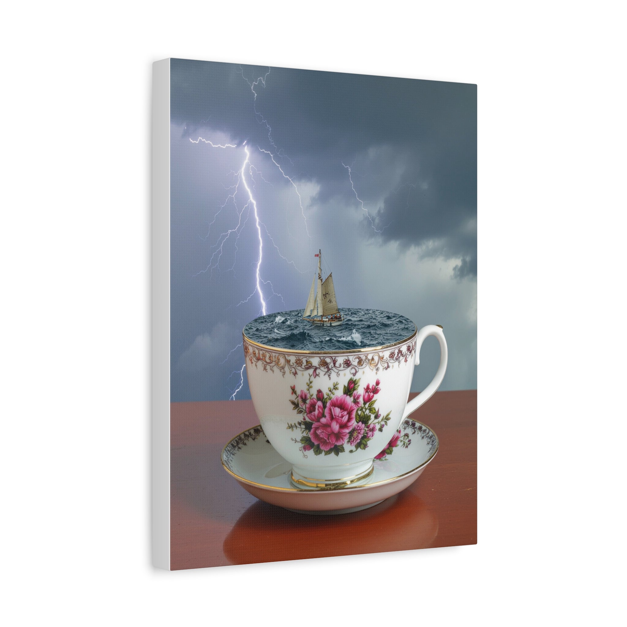 Tempest in a Teacup: Surreal Maritime Digital Art, Porcelain Seascape Narrative - L’Art Suprême Canvas