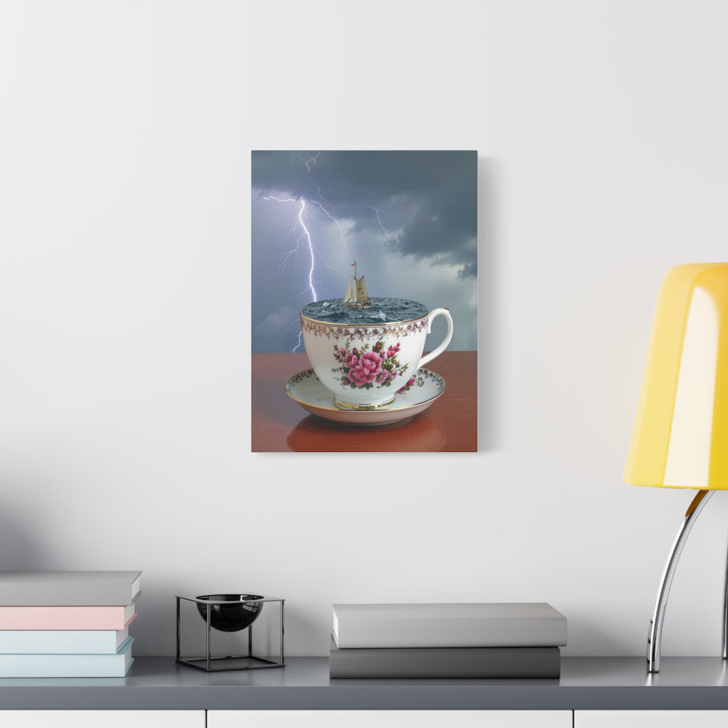 Tempest in a Teacup: Surreal Maritime Digital Art, Porcelain Seascape Narrative - L’Art Suprême Canvas