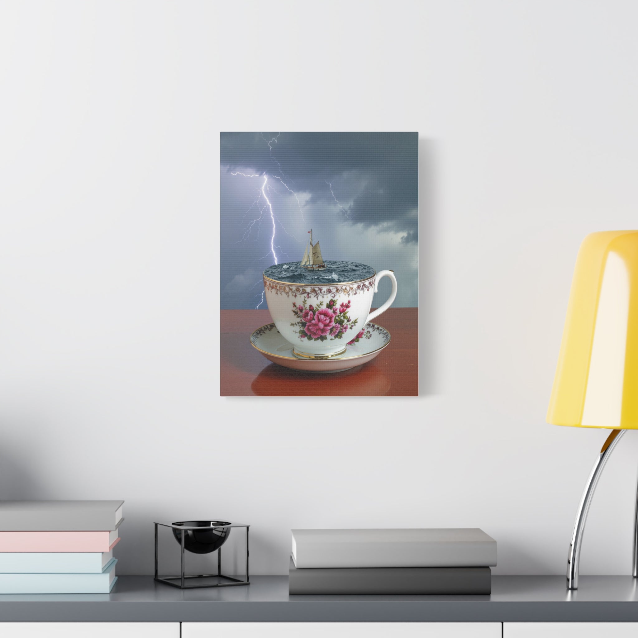 Tempest in a Teacup: Surreal Maritime Digital Art, Porcelain Seascape Narrative - L’Art Suprême Canvas