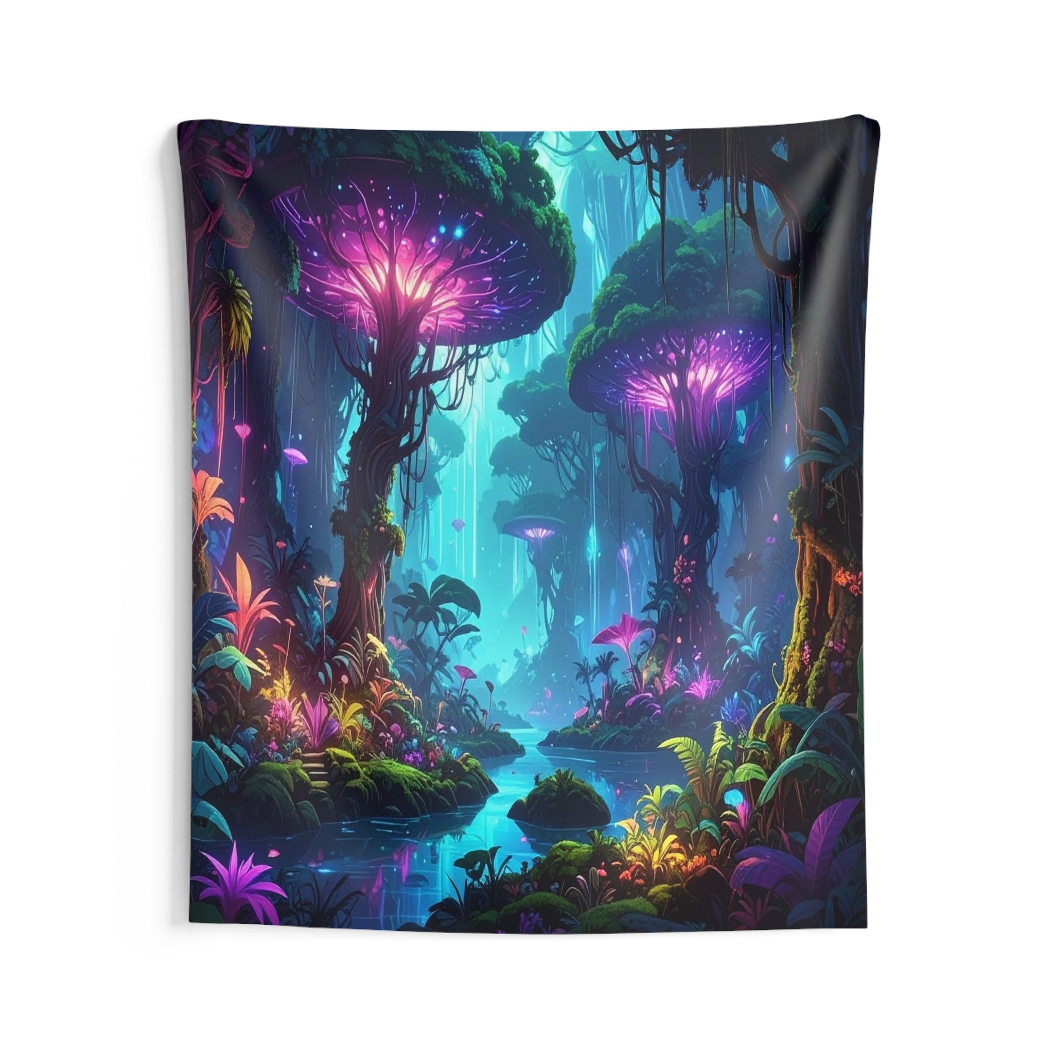 Bioluminescent Dreamscape: Enchanted Forest Realm, Surreal Digital Fantasy Art - L'Art Tapestry