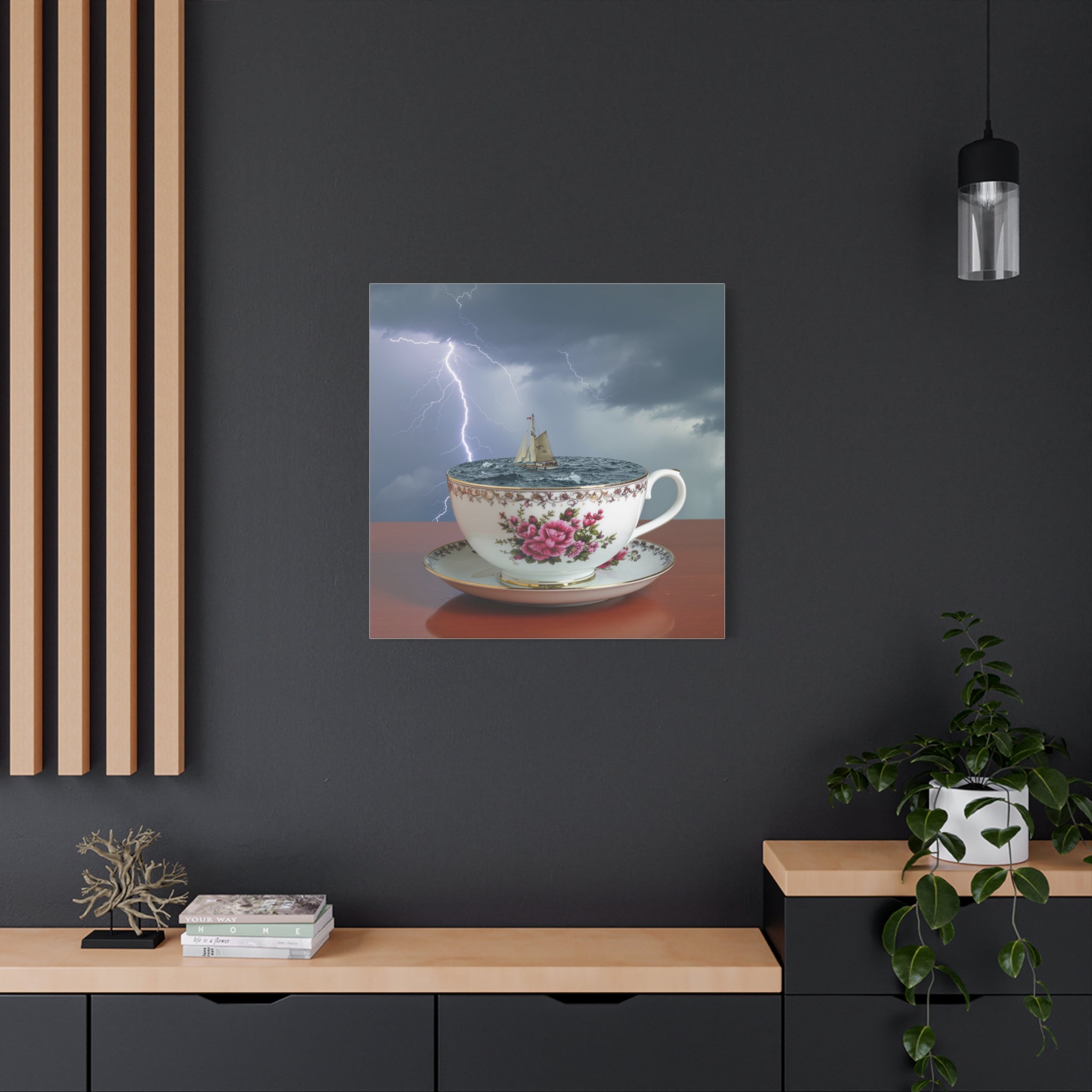 Tempest in a Teacup: Surreal Maritime Digital Art, Porcelain Seascape Narrative - L’Art Suprême Canvas