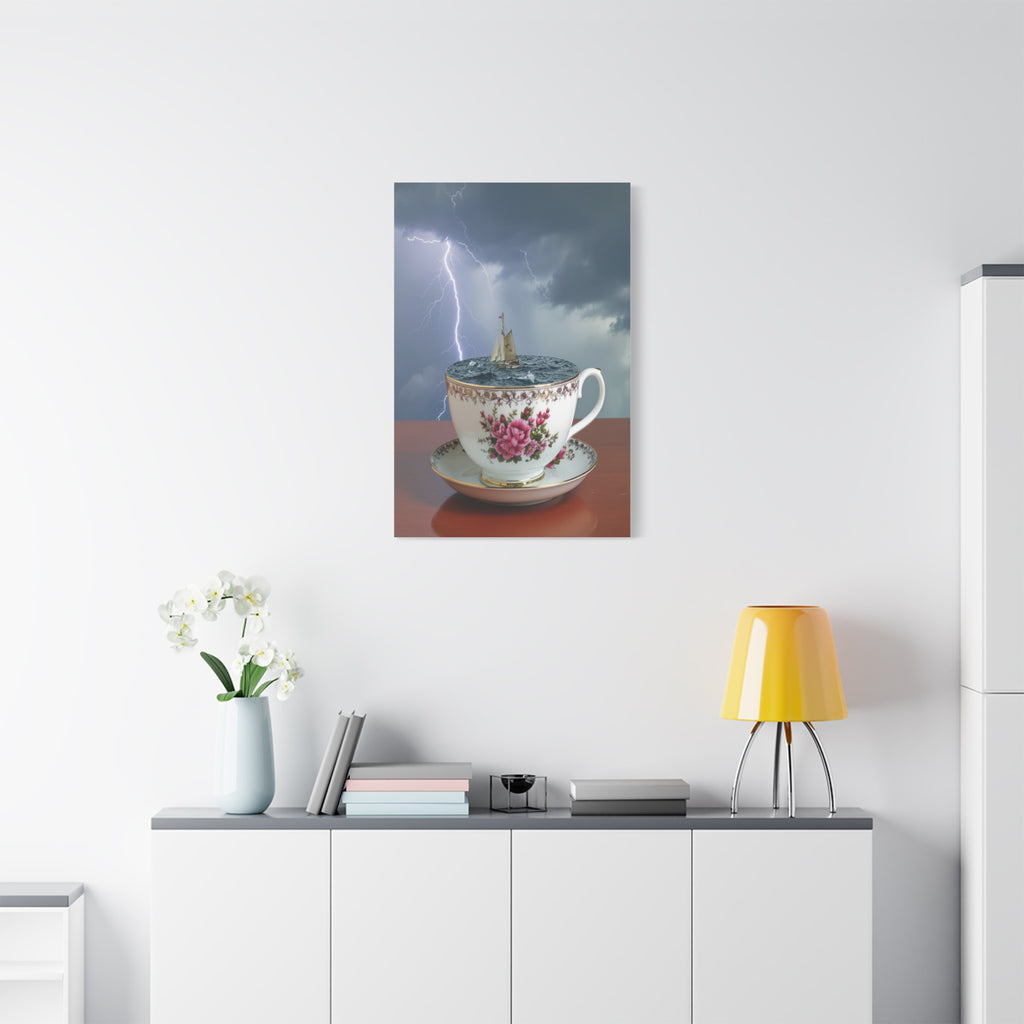 Tempest in a Teacup: Surreal Maritime Digital Art, Porcelain Seascape Narrative - L’Art Suprême Canvas