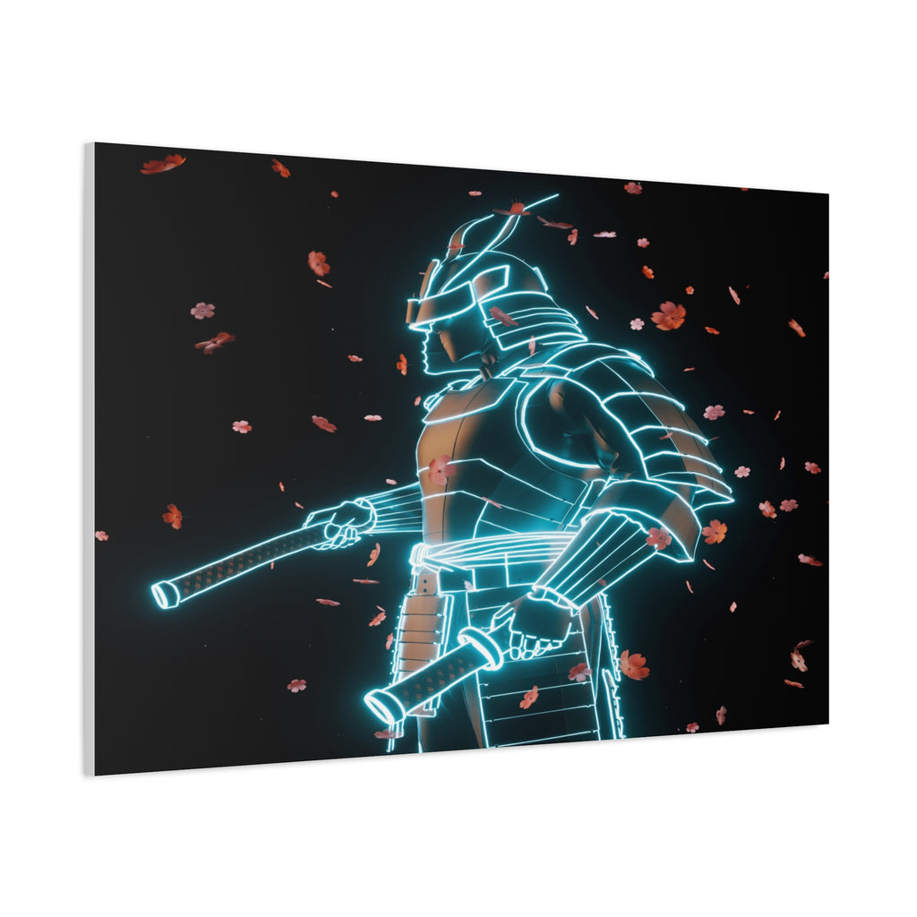 Neon Samurai: Digital Warrior, Cyberpunk Fusion, Glowing Wireframe Armor - L’Art Suprême Canvas