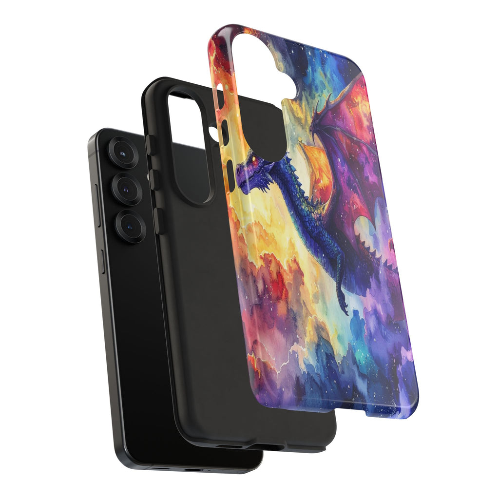 Celestial Dragons' Ascent: Watercolor Fantasy Artwork, Cosmic Nebula Landscape - L’Art Suprême Phone Case