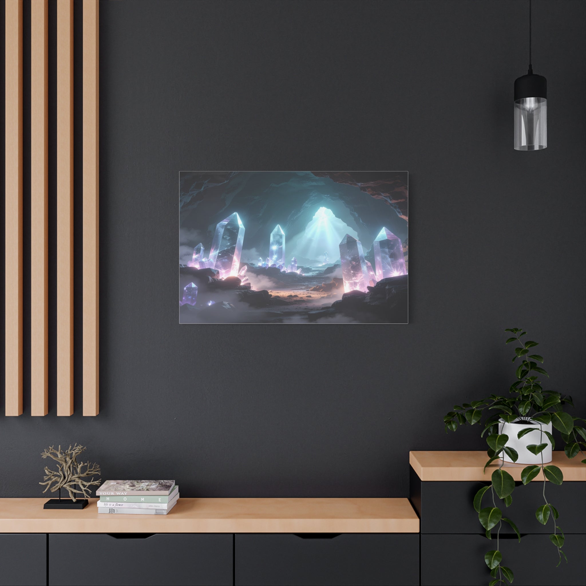 Crystal Reverie: Luminous Cavern Dreamscape, Ethereal Digital Fantasy Art - L’Art Suprême Canvas