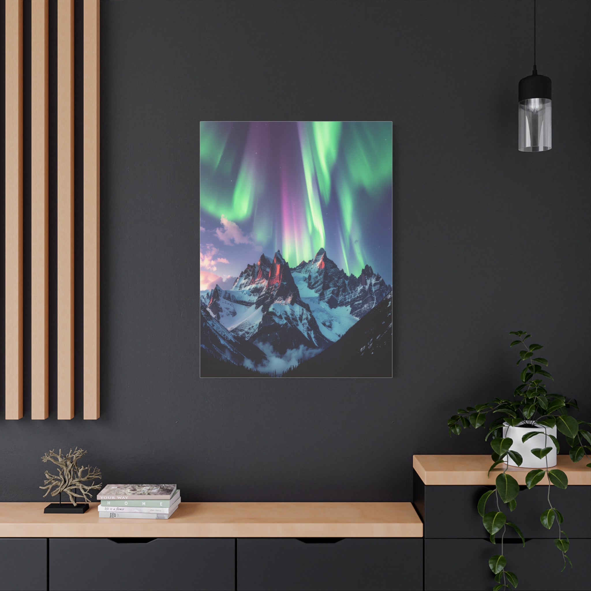 Celestial Symphony: Northern Lights Panorama, Alpine Aurora Wilderness - L’Art Suprême Canvas