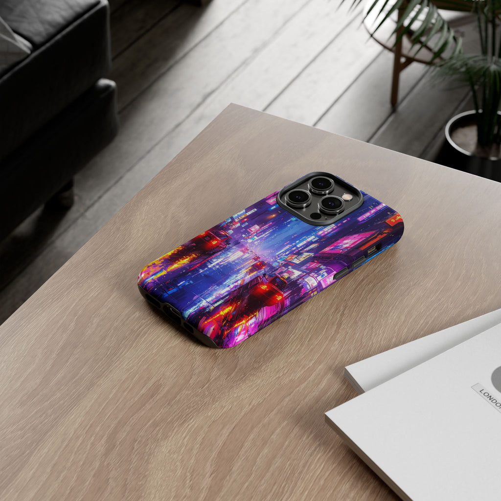 Neon Dystopia: Cyberpunk Metropolis, Urban Night Reflections - L’Art Suprême Phone Case