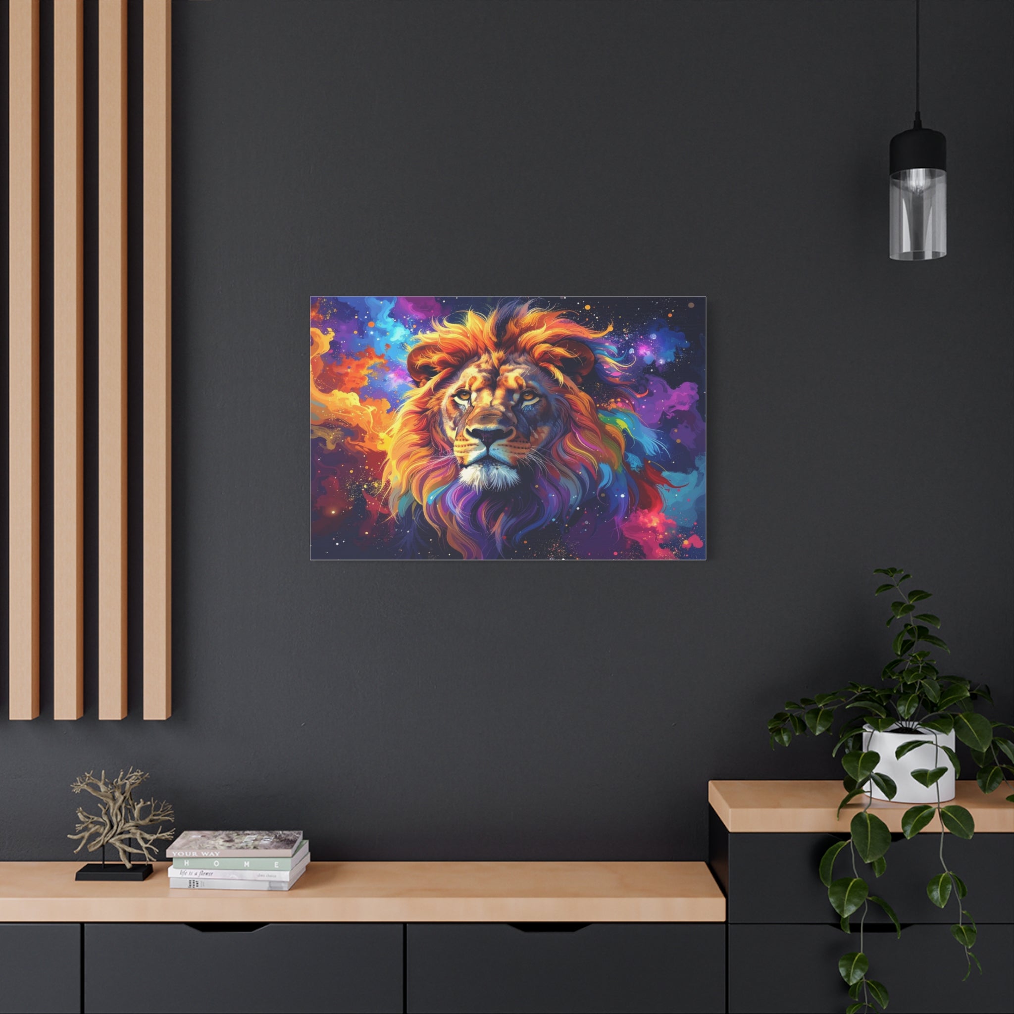 Cosmic Mane: Celestial Lion Portrait, Digital Cosmic Artwork - L’Art Suprême Canvas