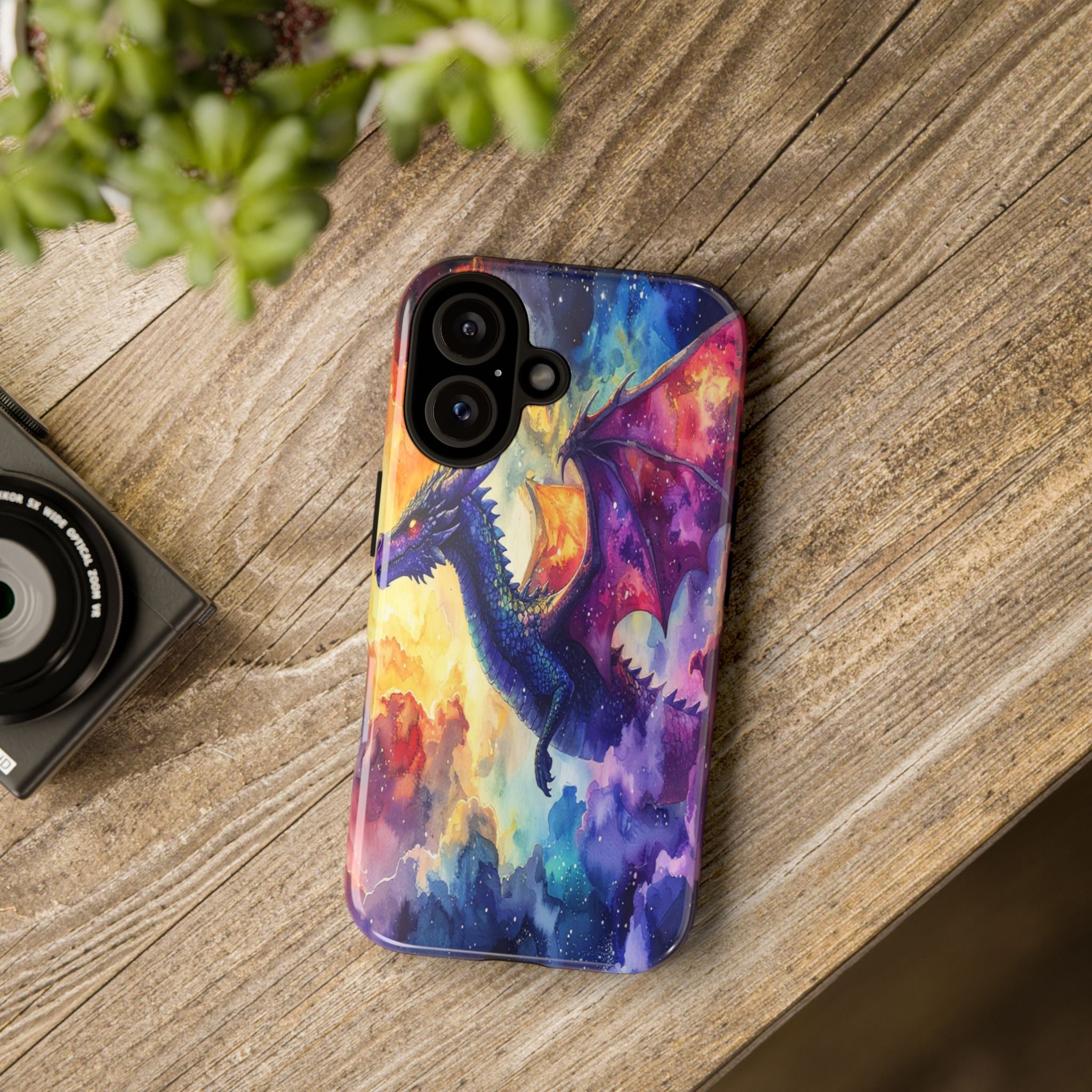 Celestial Dragons' Ascent: Watercolor Fantasy Artwork, Cosmic Nebula Landscape - L’Art Suprême Phone Case