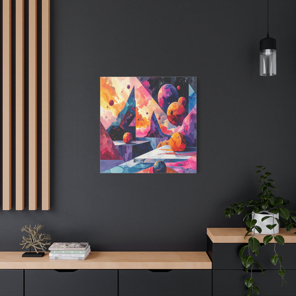 Cosmic Geometry: Dimensional Kaleidoscope, Digital Abstract Landscape - L’Art Suprême Canvas
