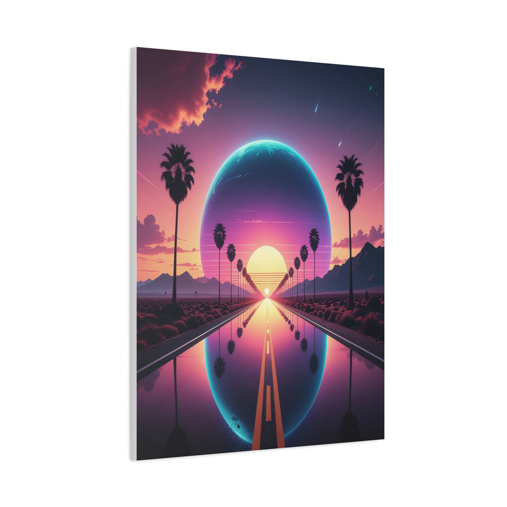 Cosmic Highway: Synthwave Dreamscape, Retro-Futuristic Sunset - L’Art Suprême Canvas