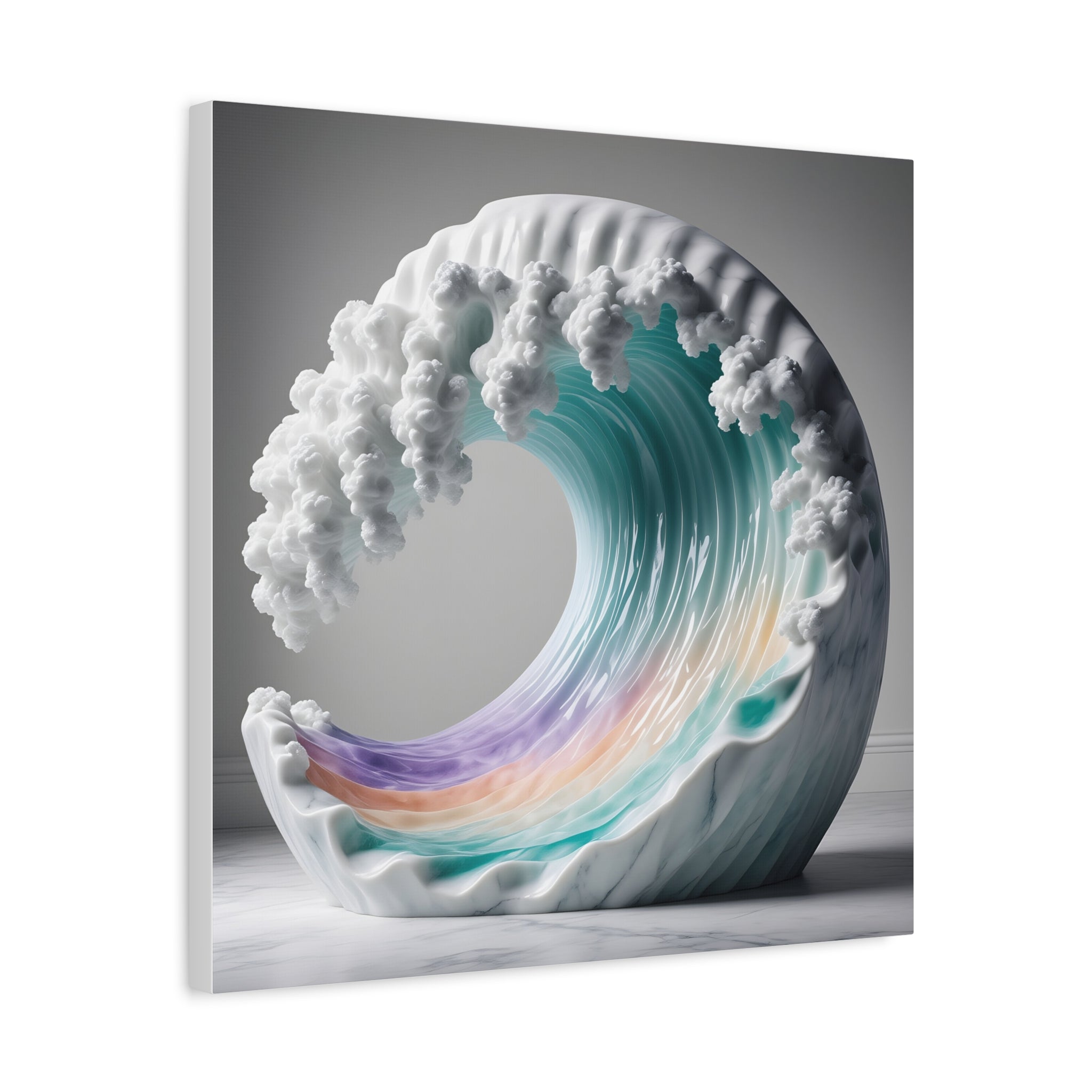 Oceanic Euphoria: Marble Wave Sculpture, Ethereal Aquatic Art - L’Art Suprême Canvas