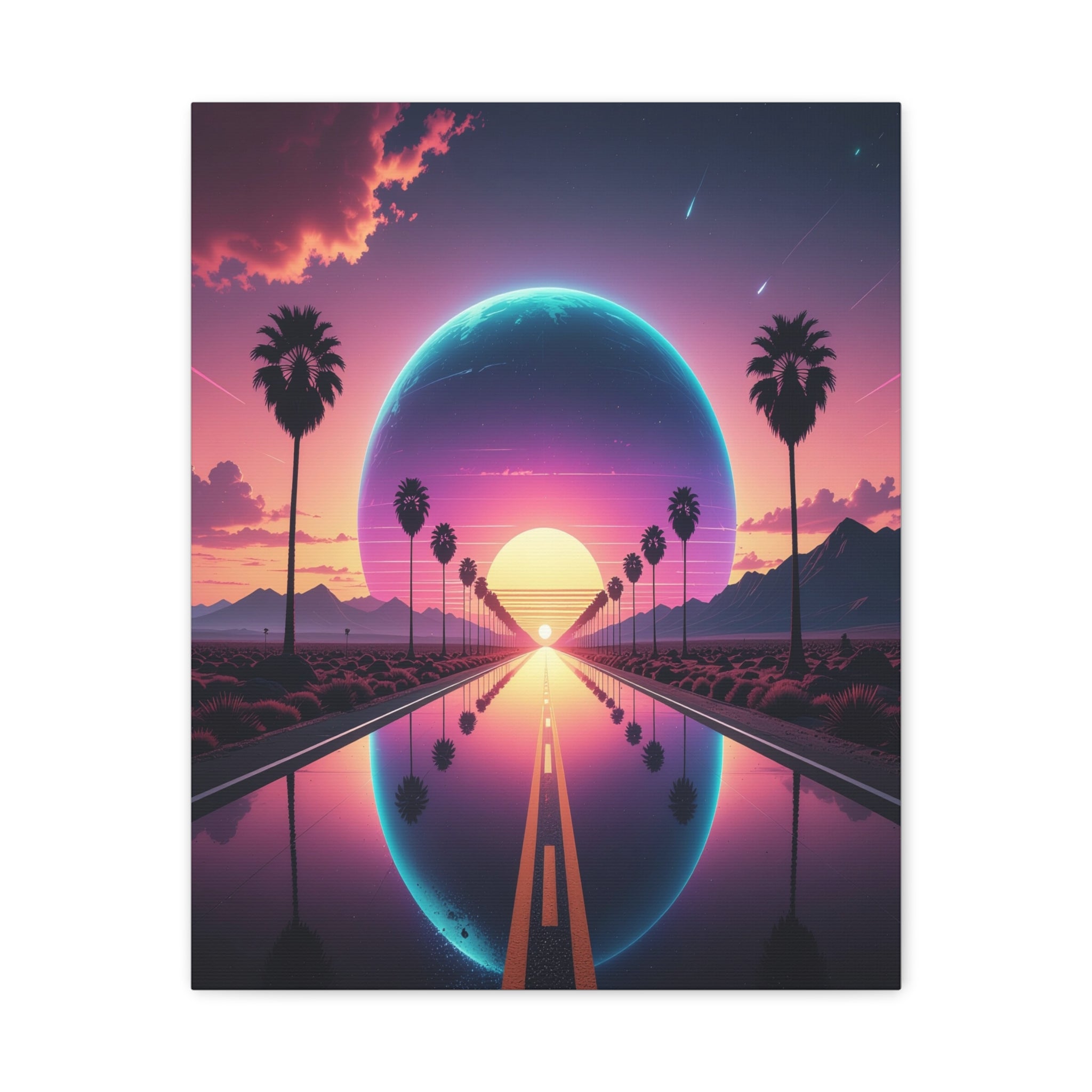 Cosmic Highway: Synthwave Dreamscape, Retro-Futuristic Sunset - L’Art Suprême Canvas
