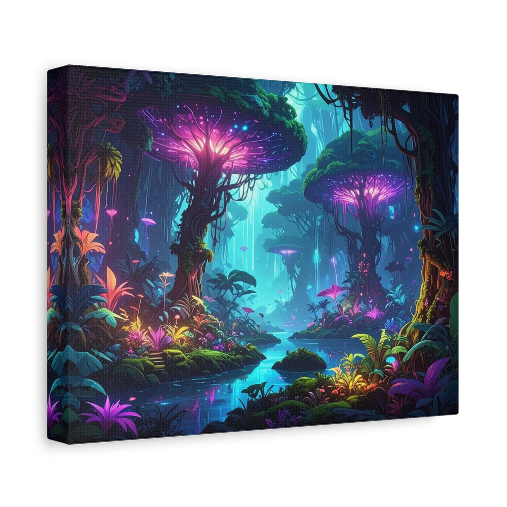 Luminescent Realms: Bioluminescent Forest Fantasy, Digital Art Dreamscape - L’Art Suprême Canvas