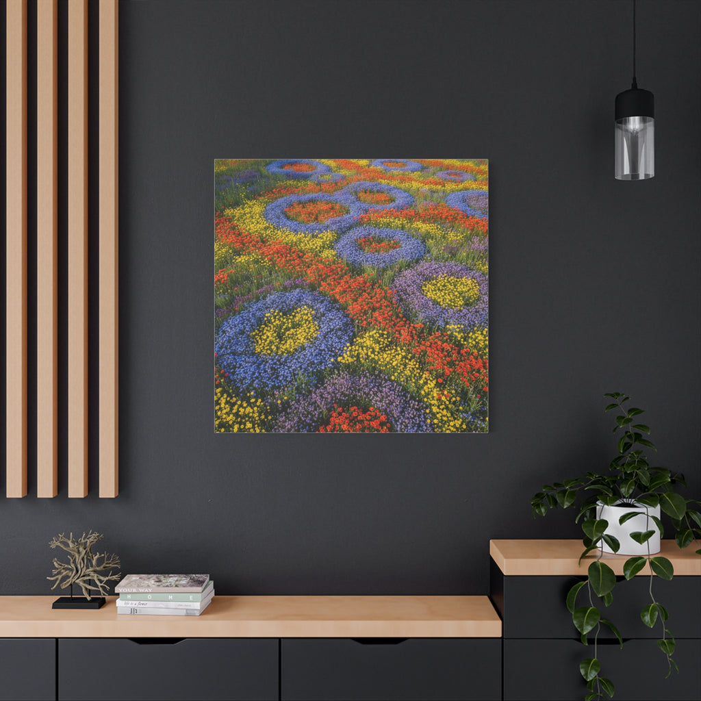 Geometric Garden: Kaleidoscopic Floral Landscape, Vibrant Botanical Patterns - L’Art Suprême Canvas