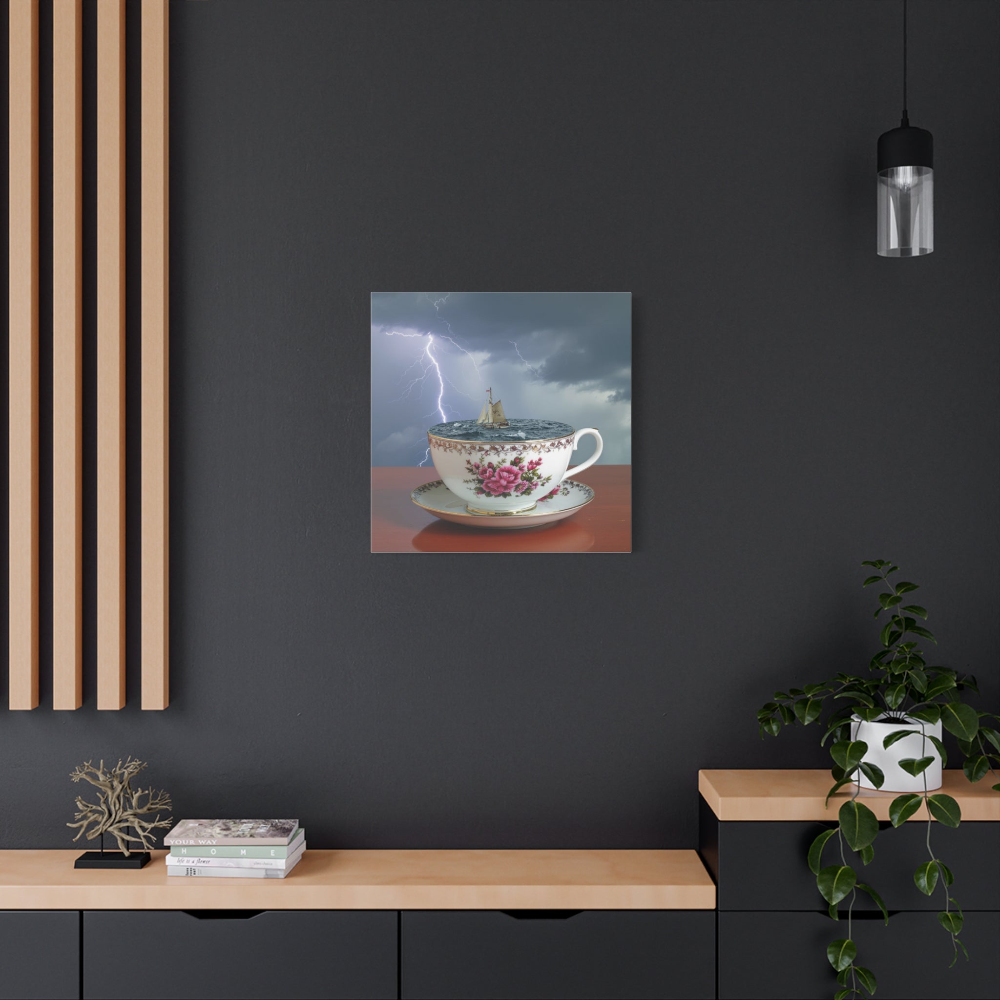 Tempest in a Teacup: Surreal Maritime Digital Art, Porcelain Seascape Narrative - L’Art Suprême Canvas