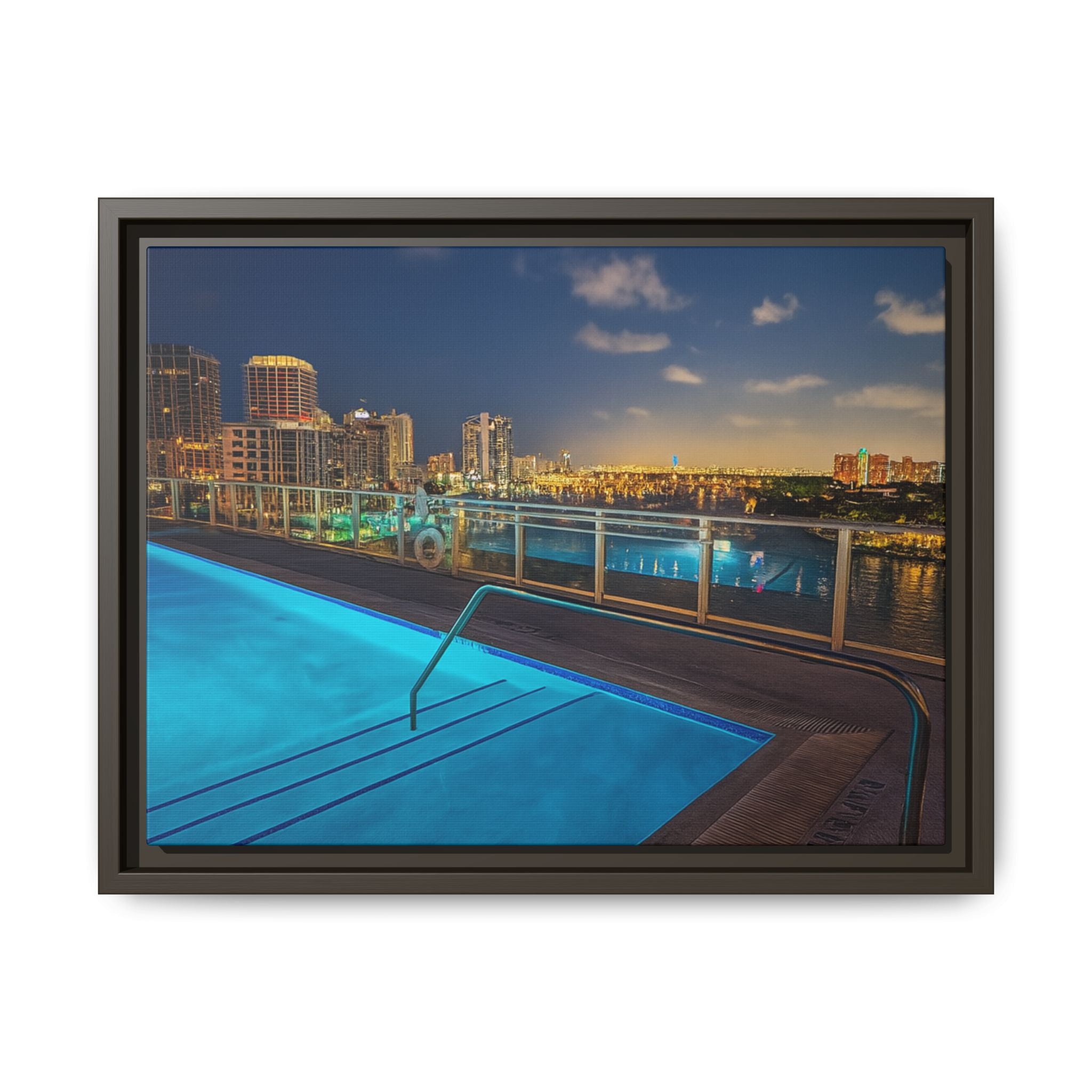 "Skyline Reflections" – Framed Canvas Print