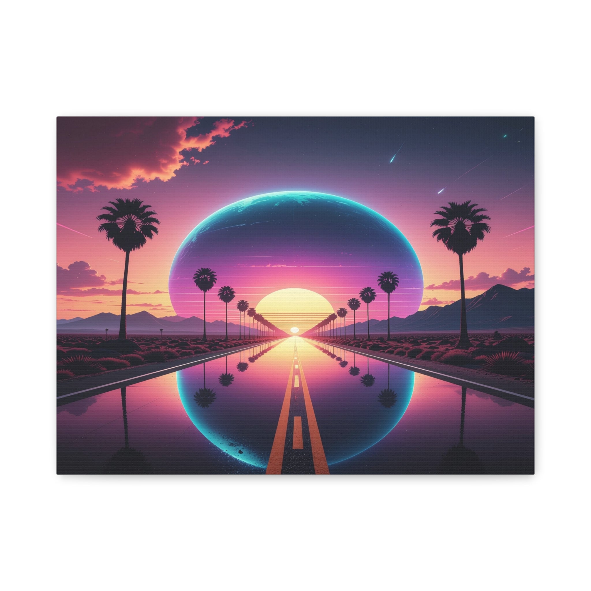 Cosmic Highway: Synthwave Dreamscape, Retro-Futuristic Sunset - L’Art Suprême Canvas