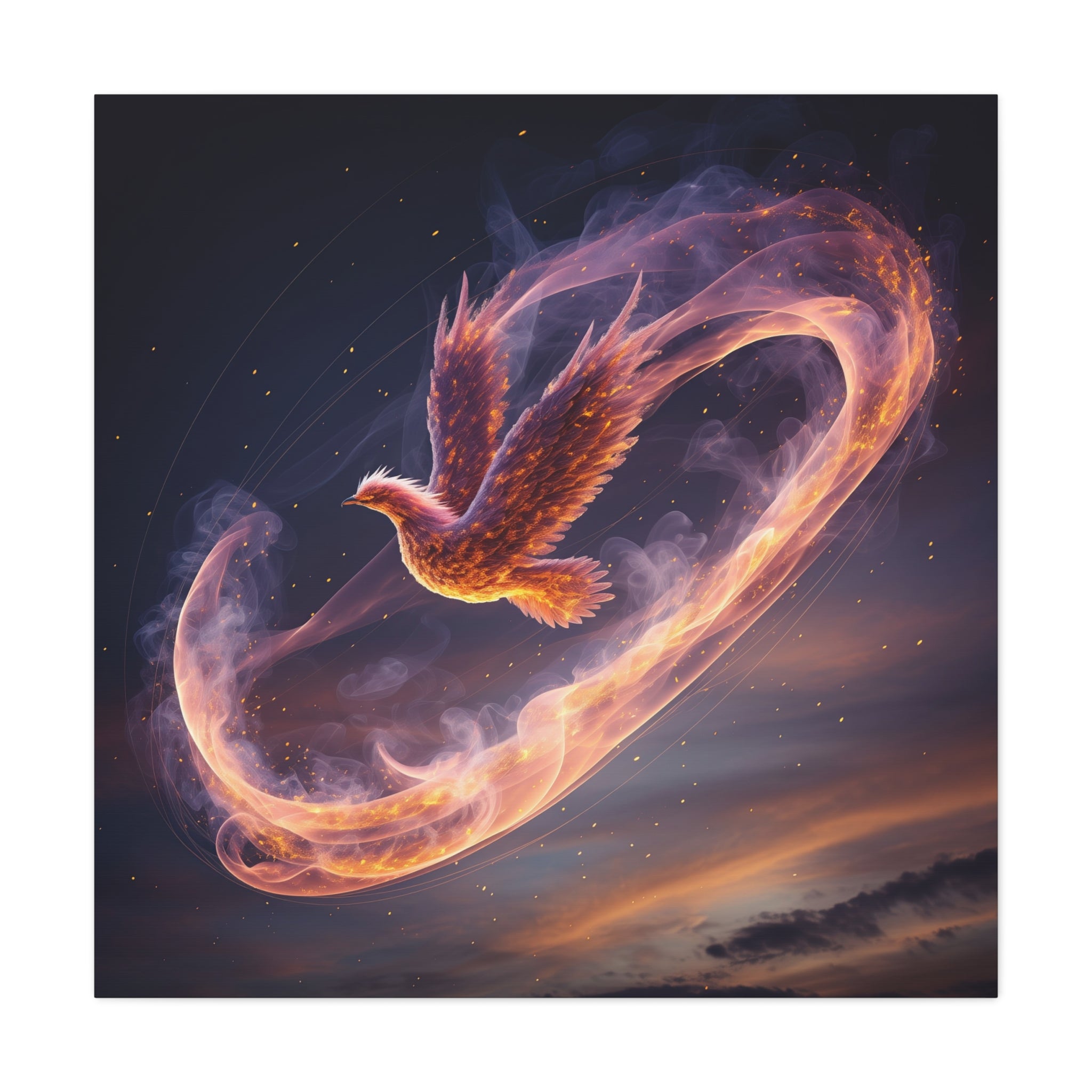 Phoenix of Rebirth: Mythical Fire Bird Digital Painting, Fantasy Flame Creature Artwork - L’Art Suprême Canvas
