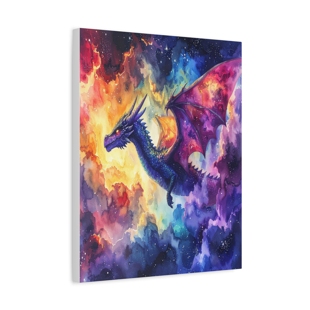 Cosmic Dragons' Ascent: Ethereal Watercolor Fantasy, Celestial Mythical Landscape - L’Art Suprême Canvas
