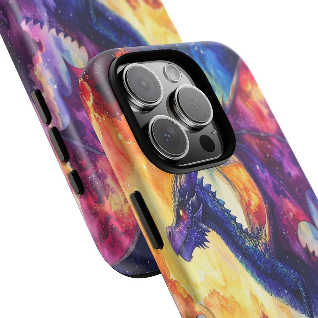Celestial Dragons' Ascent: Watercolor Fantasy Artwork, Cosmic Nebula Landscape - L’Art Suprême Phone Case