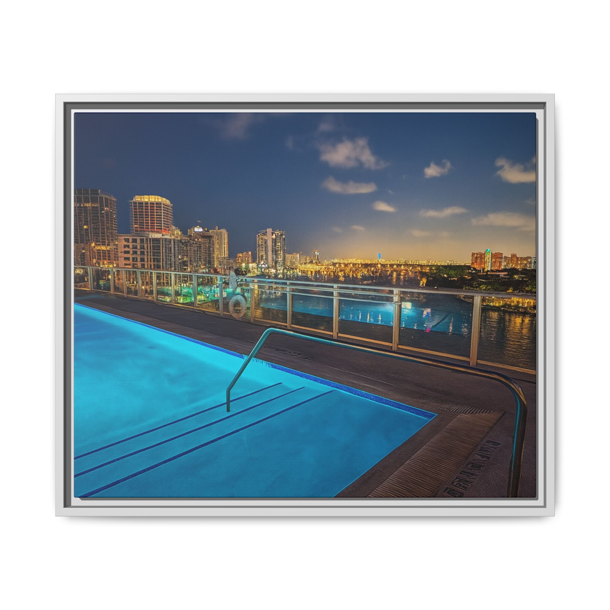 "Skyline Reflections" – Framed Canvas Print